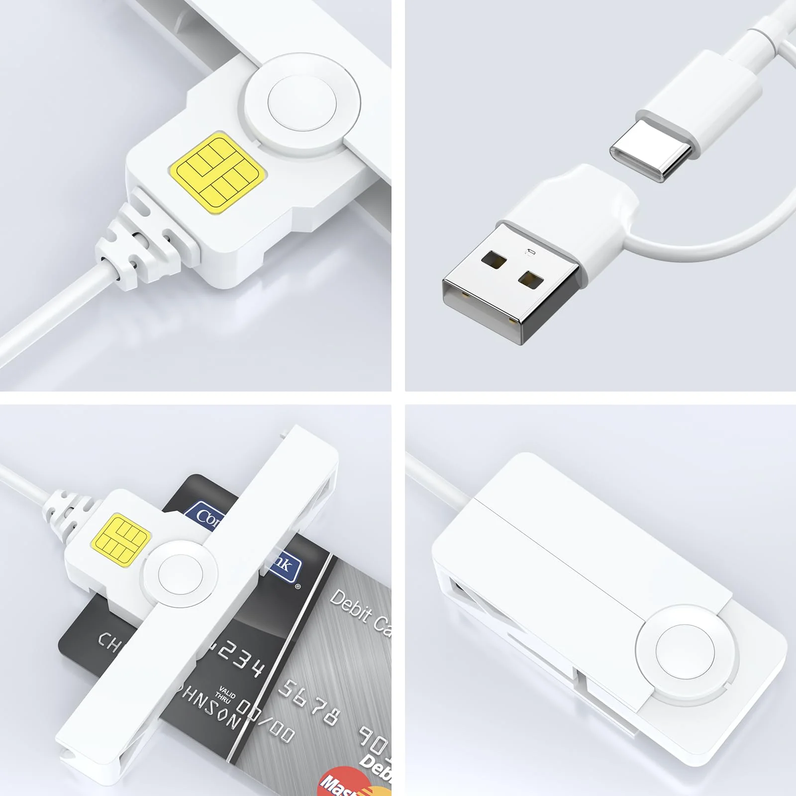 CAC Card Reader 2 in 1 USB/USB C Dual Connector, DOD Military USB Common Access CAC Reader Type C USB Smart Card Reader Compatible with Windows, Mac OS Mini Fold Plug and Play White - Image 6
