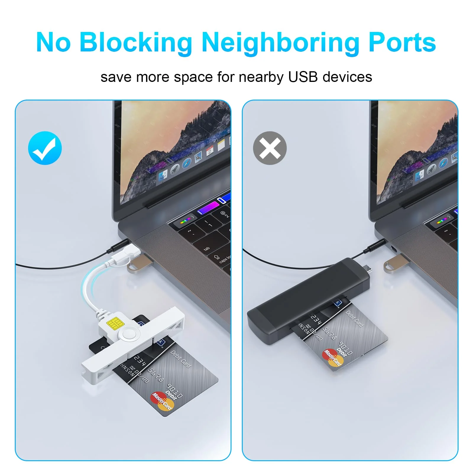 CAC Card Reader 2 in 1 USB/USB C Dual Connector, DOD Military USB Common Access CAC Reader Type C USB Smart Card Reader Compatible with Windows, Mac OS Mini Fold Plug and Play White - Image 8