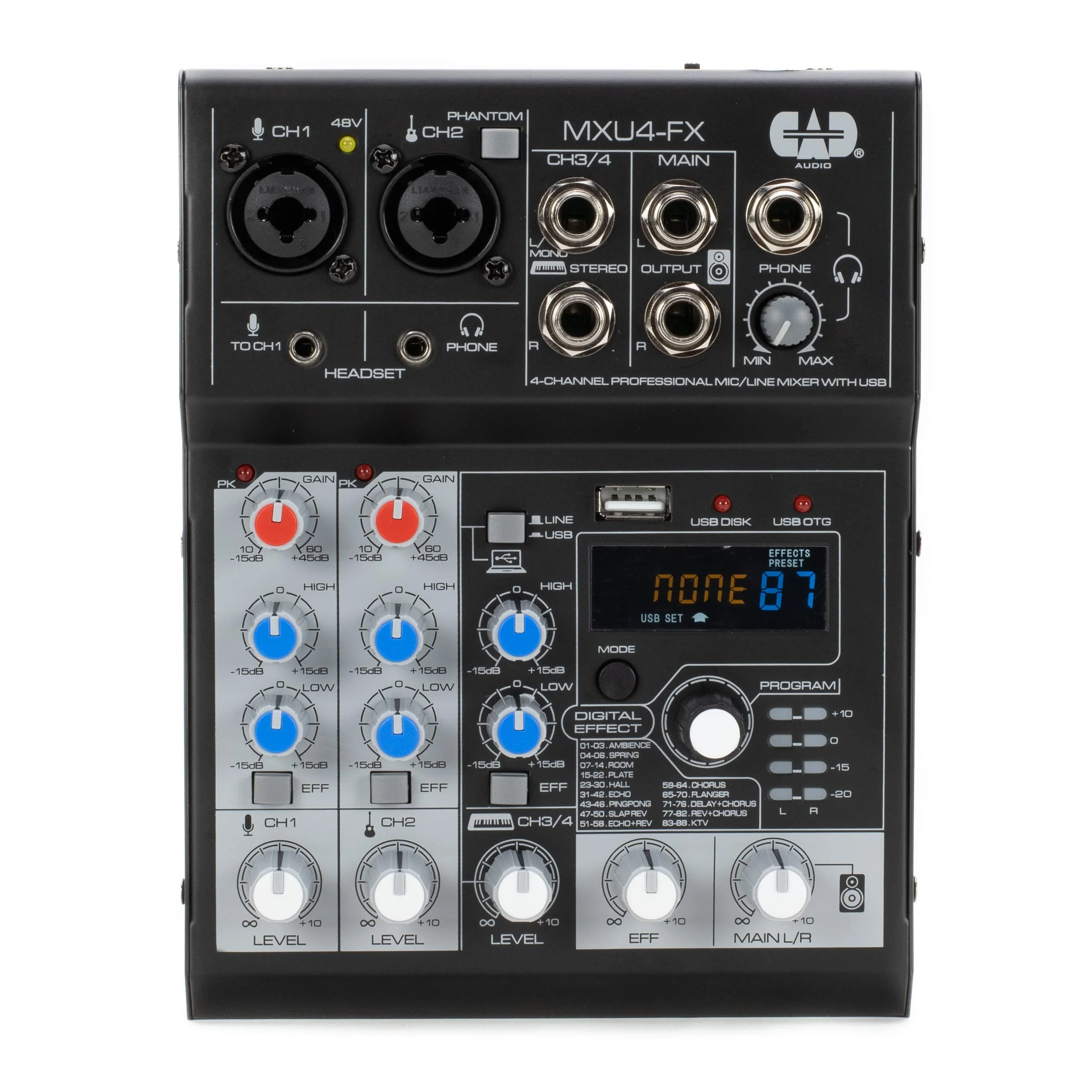 CAD Audio MXU4-FX 4 Channel Mixer with USB Interface and Digital Effects , Black MXU4-FX 4-Channel Mixer - Image 2