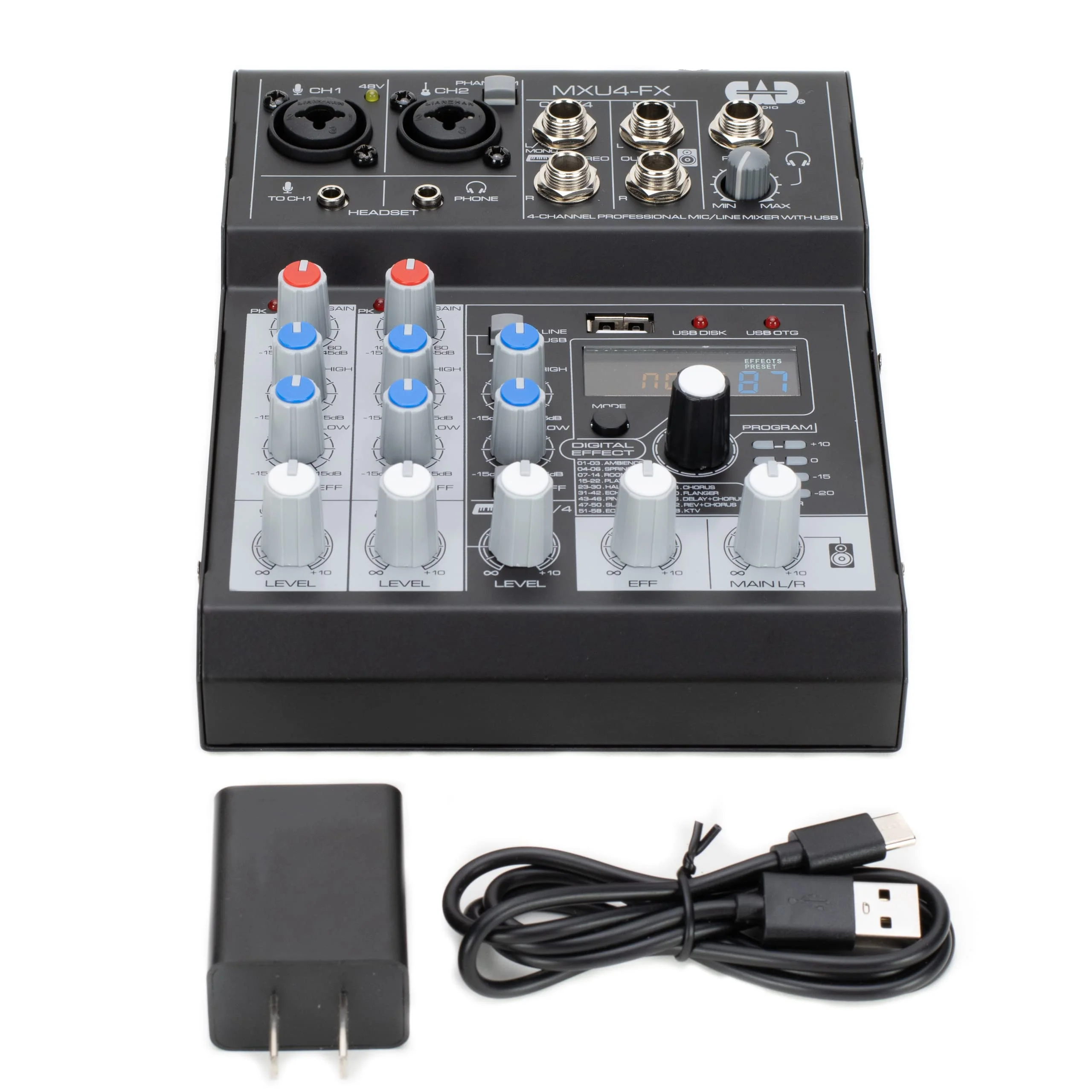 CAD Audio MXU4-FX 4 Channel Mixer with USB Interface and Digital Effects , Black MXU4-FX 4-Channel Mixer - Image 3