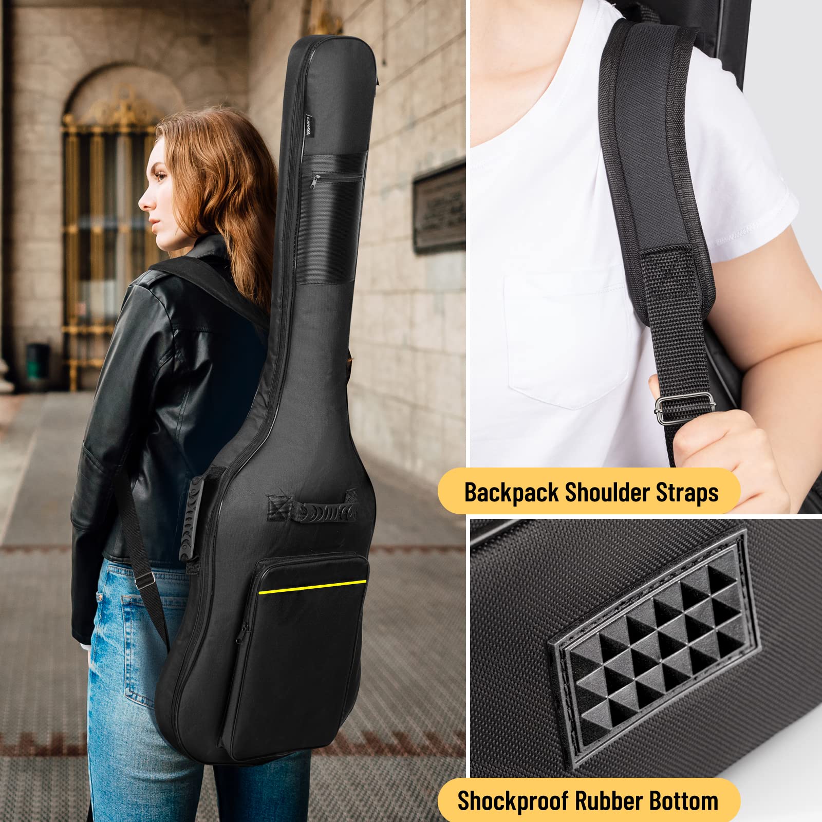 CAHAYA Bass Guitar Bag Gig Bag 0.3in Padding Black Padded Backpack Soft Electric Bass Case CY0222 Bass Bag - Image 6