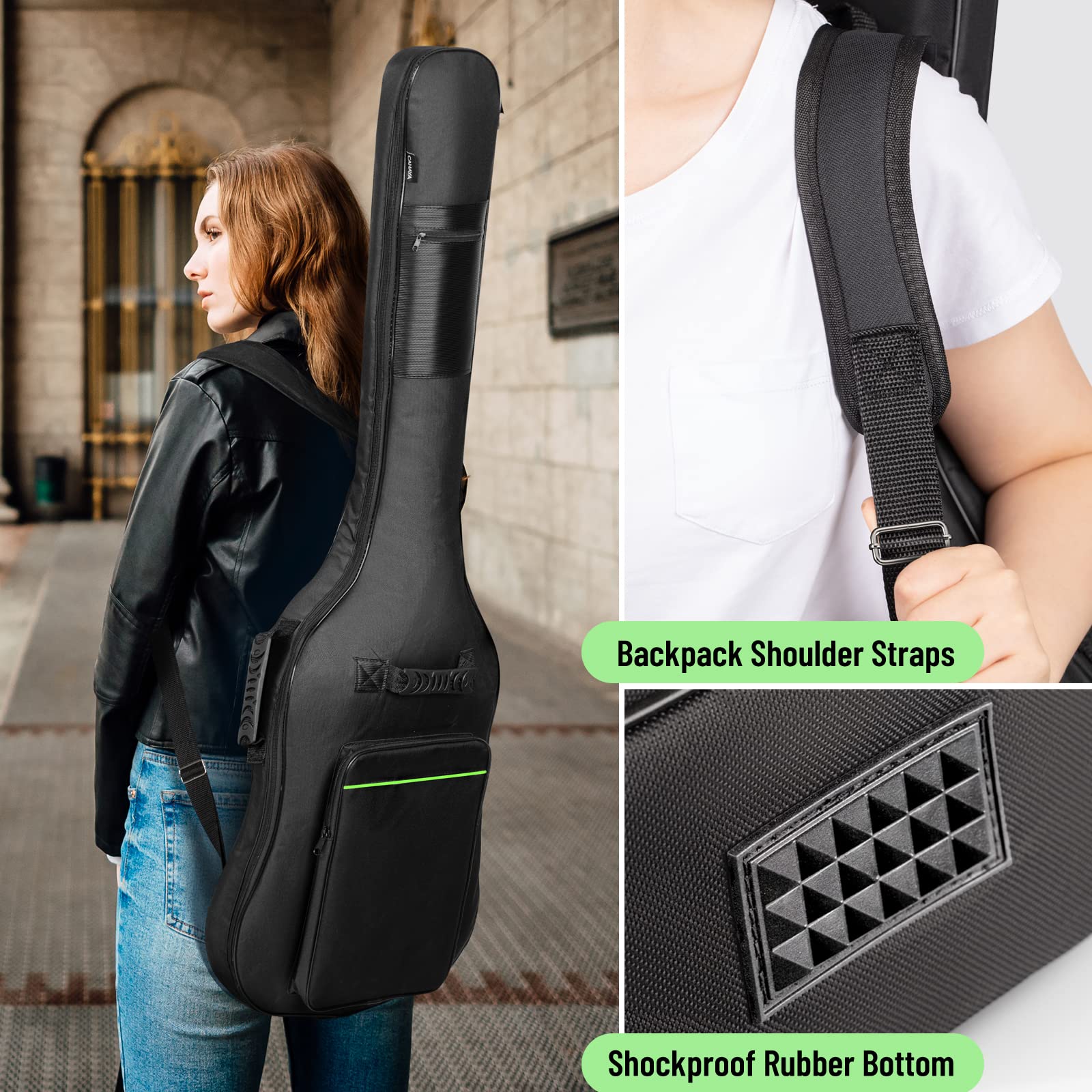 CAHAYA Bass Guitar Bag Gig Bag 0.3in Padding Black Padded Backpack Soft Electric Bass Case Green CY0292 Bass Bag - Image 5