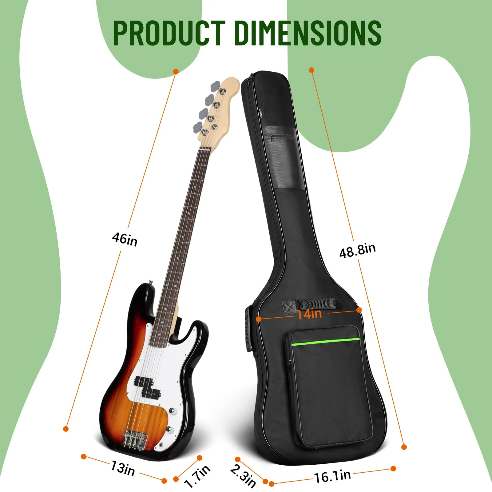 CAHAYA Bass Guitar Bag Gig Bag 0.3in Padding Black Padded Backpack Soft Electric Bass Case Green CY0292 Bass Bag - Image 7