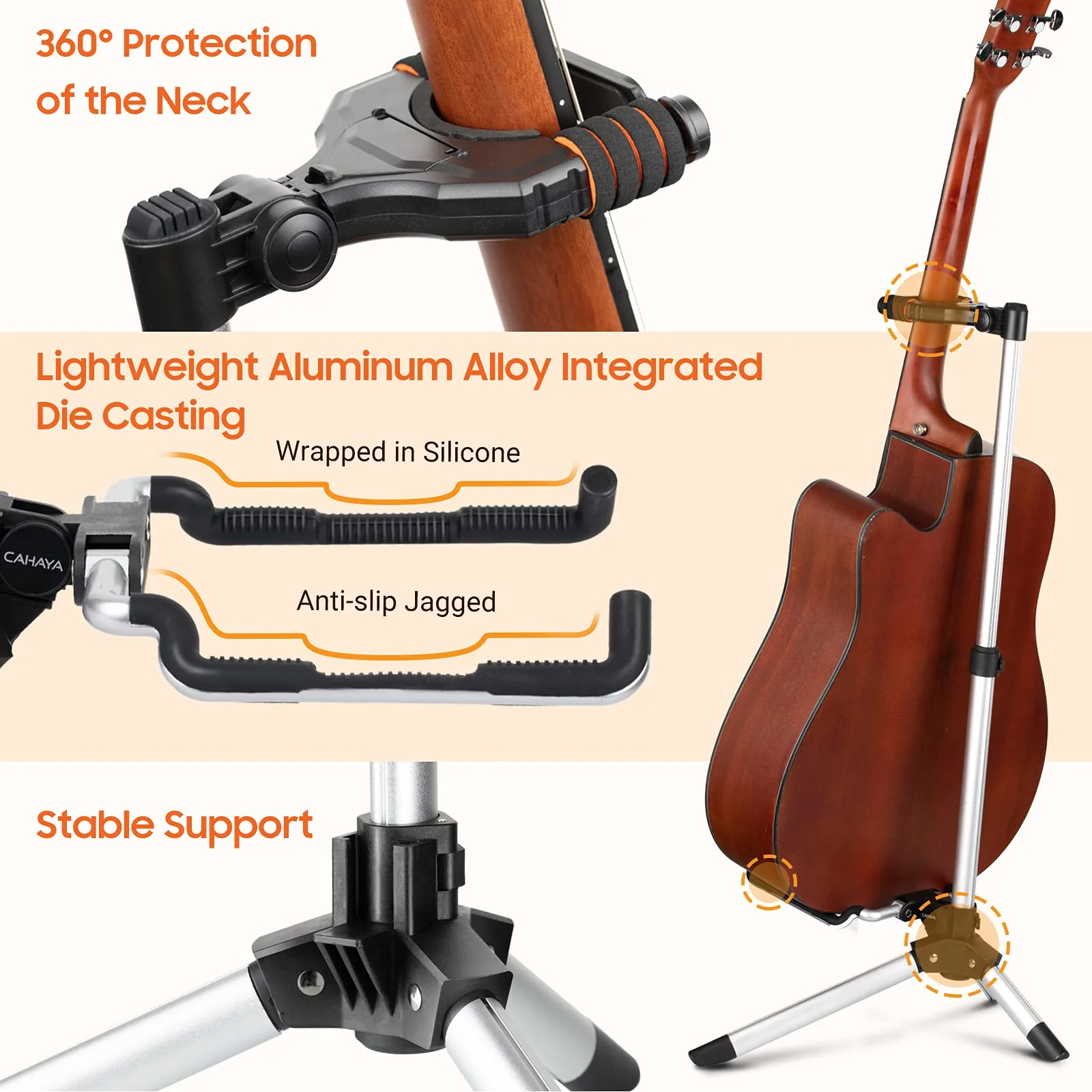 CAHAYA Floor Guitar Stand for Acoustic & Electric Guitars & Bass - Adjustable Height, Folding, Lightweight Travel Instrument Holder - Image 4