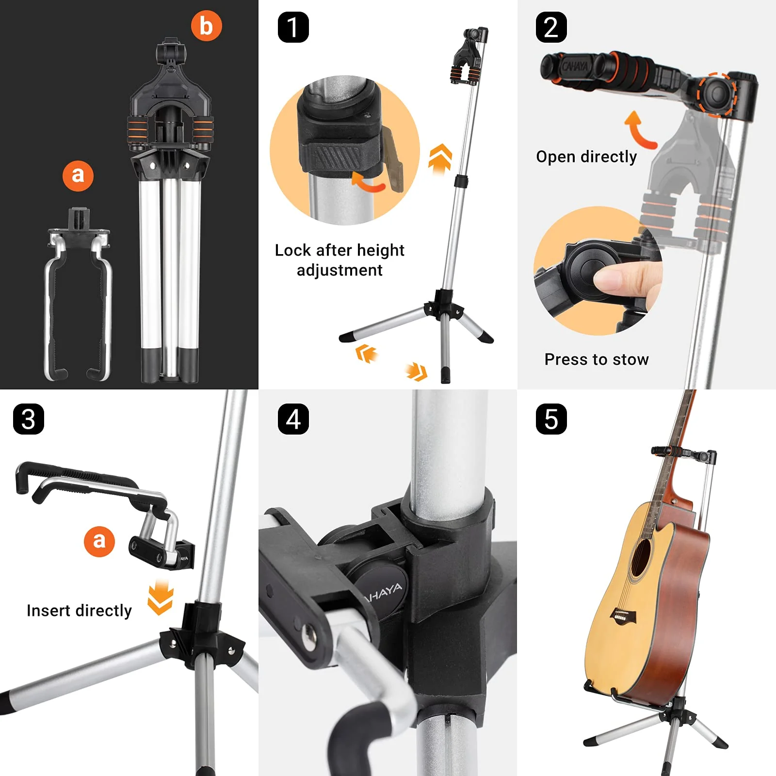 CAHAYA Floor Guitar Stand for Acoustic & Electric Guitars & Bass - Adjustable Height, Folding, Lightweight Travel Instrument Holder - Image 7