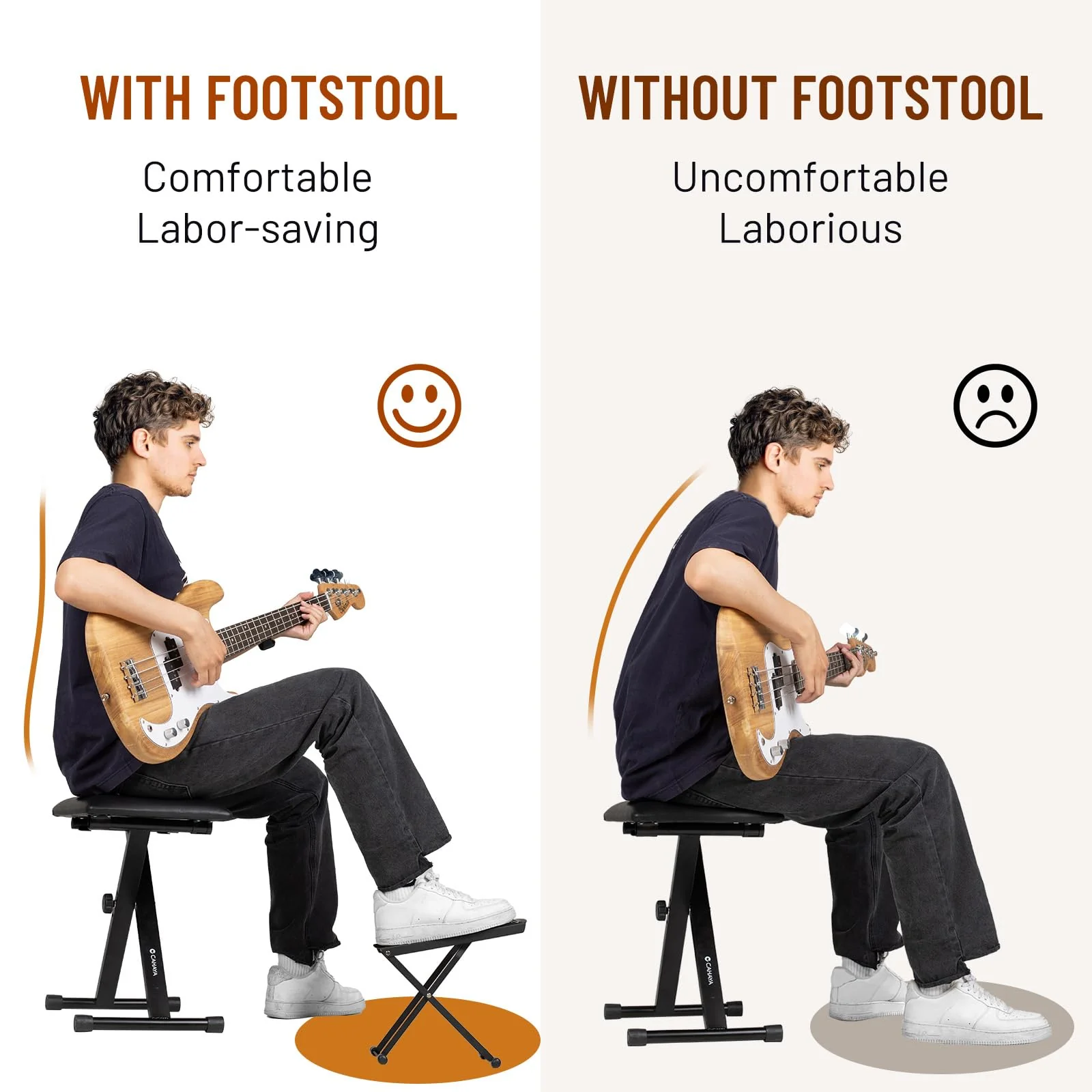 CAHAYA Guitar Foot Stool: 6 Position Height Guitar Foot Rest Folding Extra Stable Foot Rest Stool with Rubber Feet and Non-Slip Rubber Pad for Classical Guitar Player CY0337 Triangle Pattern - Image 2