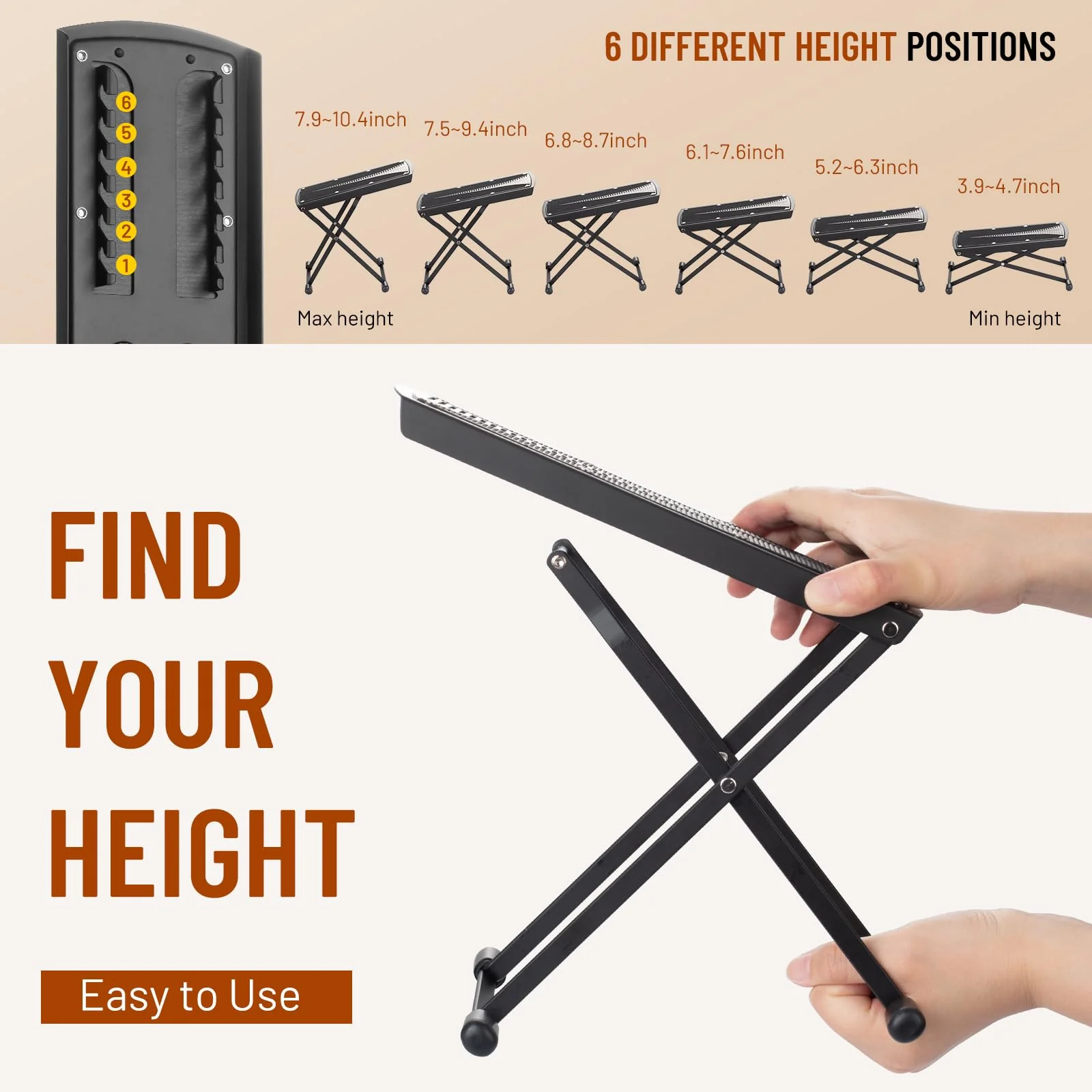 CAHAYA Guitar Foot Stool: 6 Position Height Guitar Foot Rest Folding Extra Stable Foot Rest Stool with Rubber Feet and Non-Slip Rubber Pad for Classical Guitar Player CY0337 Triangle Pattern - Image 5