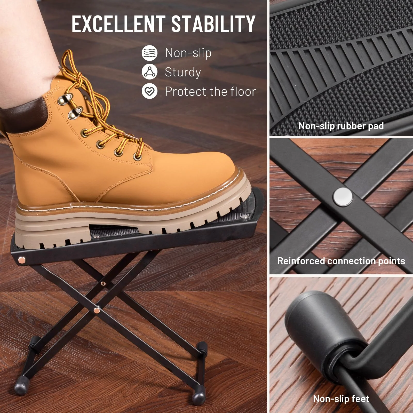 CAHAYA Guitar Foot Stool: 6 Position Height Guitar Foot Rest Folding Extra Stable Foot Rest Stool with Rubber Feet and Non-Slip Rubber Pad for Classical Guitar Player CY0337 Triangle Pattern - Image 6