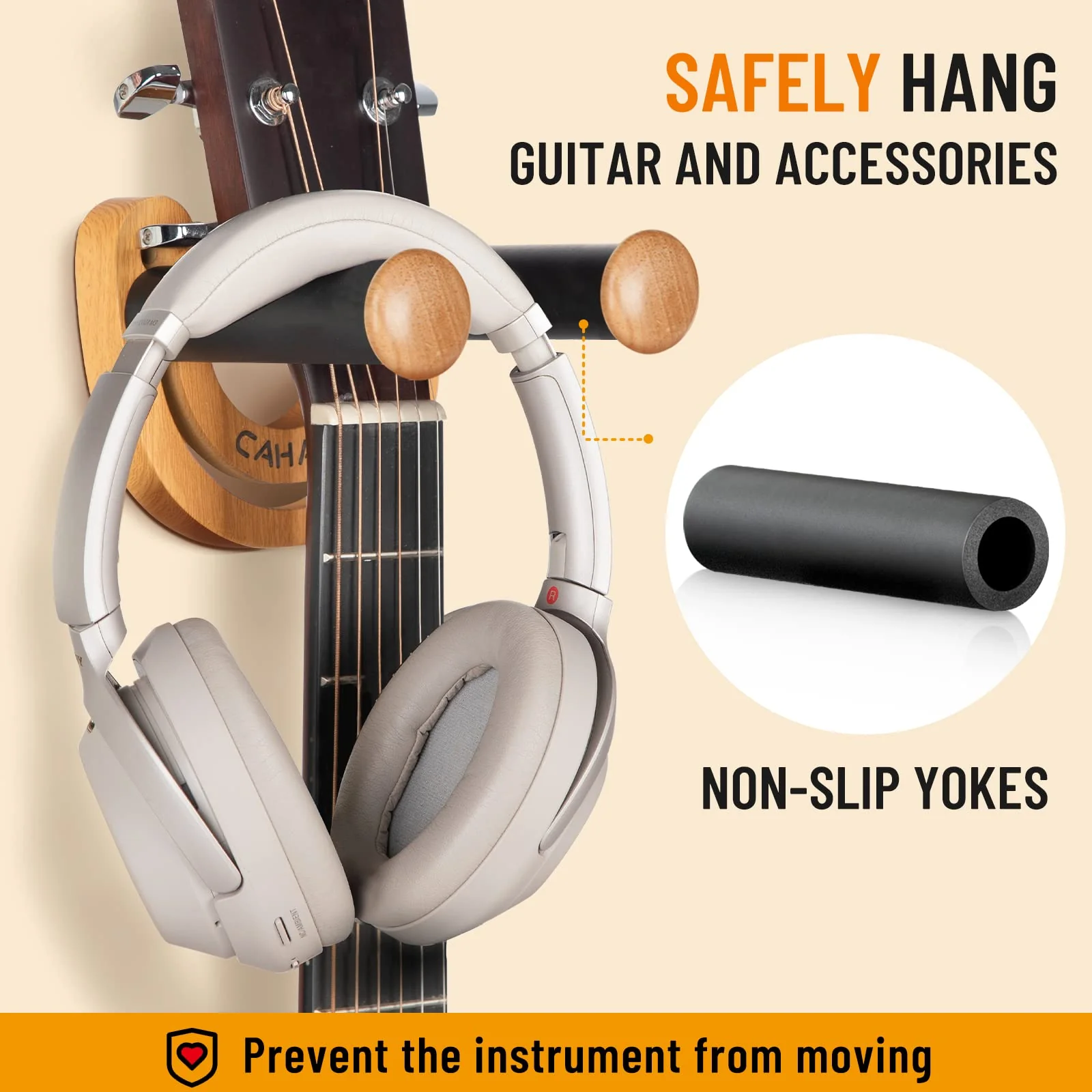 CAHAYA Guitar Wall Mount Hanger: Adjustable U-Shaped Hook with 5 Picks and 1 Pick Bag for Acoustic, Electric Guitars, Bass, Banjo, Ukulele, Mandolin Stylish - Image 3