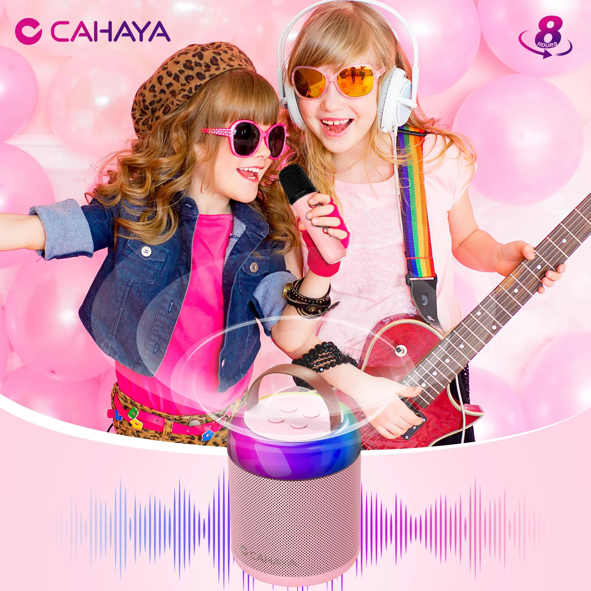 CAHAYA Karaoke Machine for Kids Gifts: Mini Bluetooth Machine with 2 Wireless Microphones Portable Karaoke Speaker with LED Lights for Kids 3 4 5 6 7 8 9 10 11 12 Years Old Singing Pink CY00369-1 - Image 8