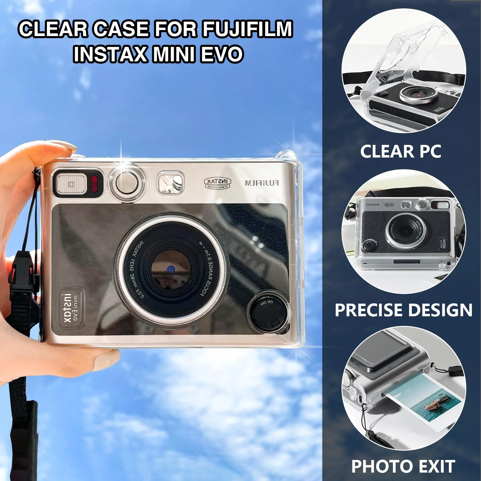 CAIYOULE Mini Evo Camera Case Accessories for Fujifilm Instax, Hard Protective Camera Case with Lens Cap, Screen Protector, Mini Frames, Album, No Camera Clear Case Bundle - Image 4