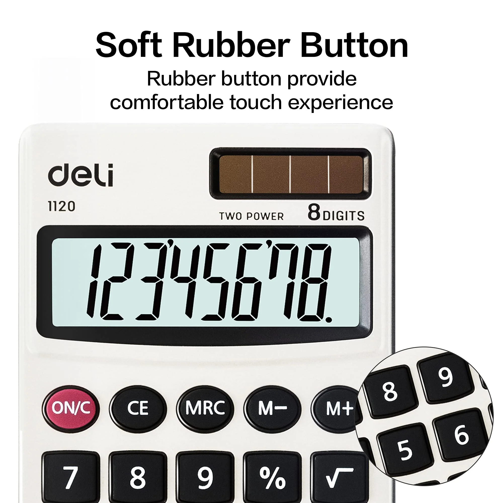 Calculator, Deli Standard Function Basic Calculators, Solar Battery Dual Power Office Calculator with Cover, Metal Panel 1 Pack - Image 5