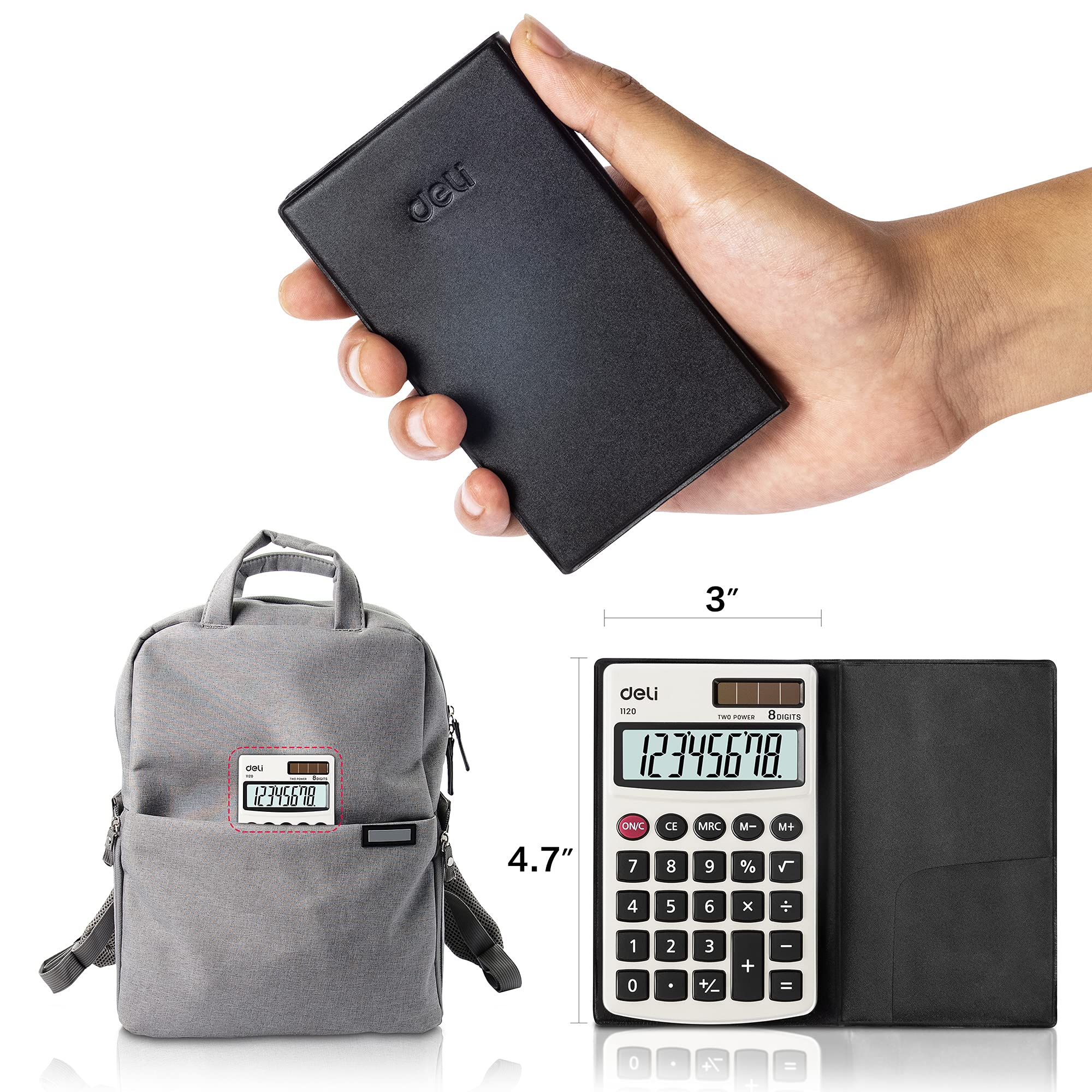 Calculator, Deli Standard Function Basic Calculators, Solar Battery Dual Power Office Calculator with Cover, Metal Panel 1 Pack - Image 7