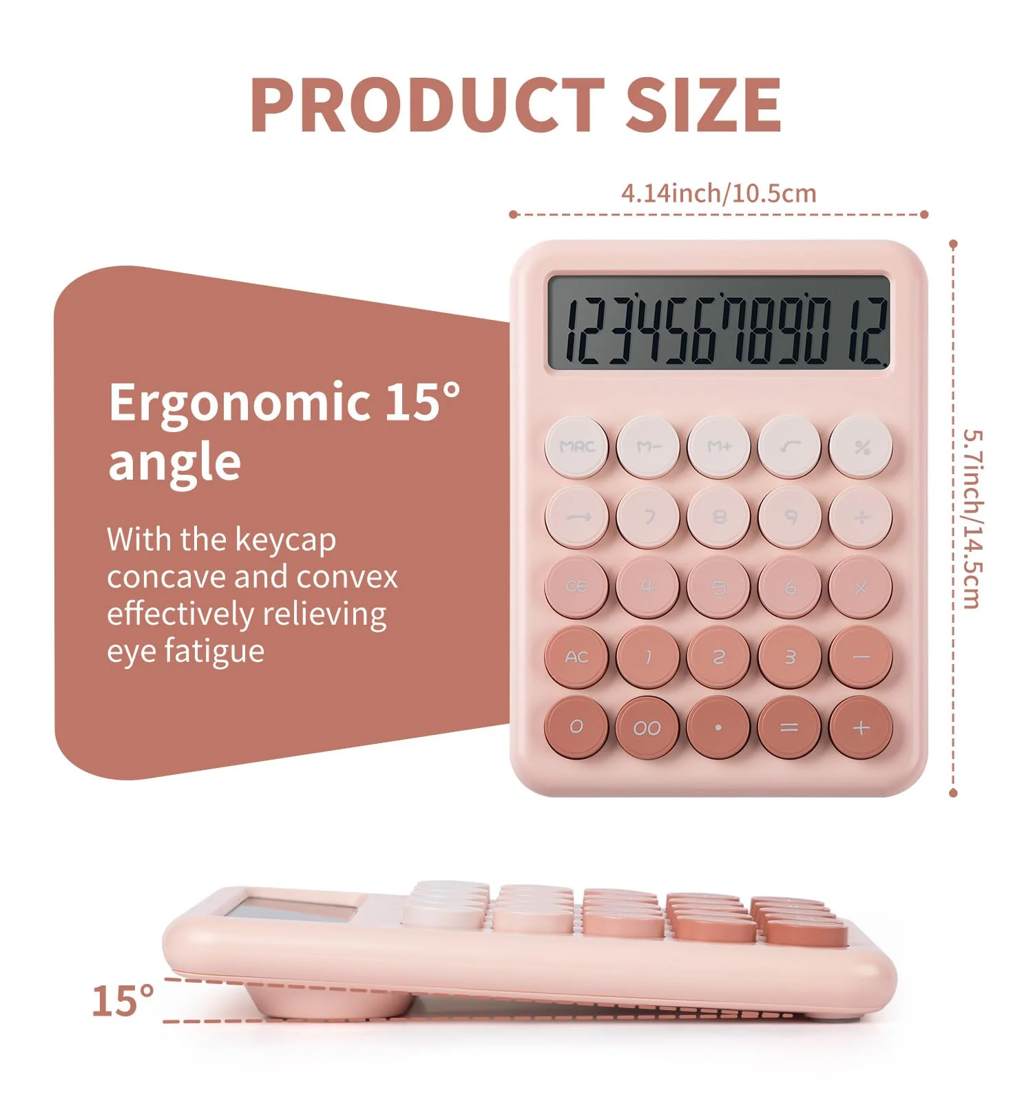 Calculator, Desk Calculators, Cute Pink Calculator, 12 Digit with Large LCD Display, Basic Standard Calculator, Big Button, Aesthetic Calculator, Mechanical Calculator for Office School - Image 2
