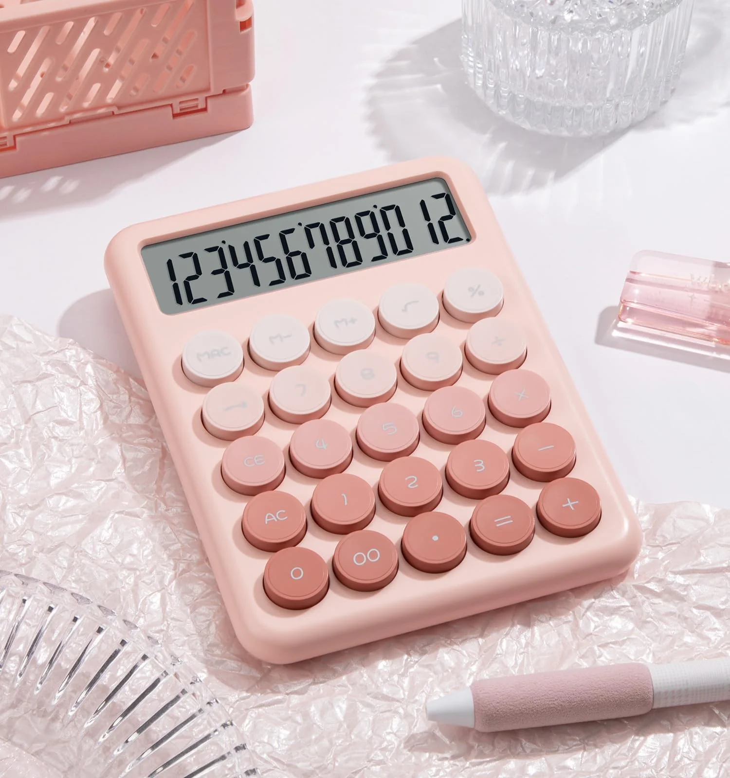 Calculator, Desk Calculators, Cute Pink Calculator, 12 Digit with Large LCD Display, Basic Standard Calculator, Big Button, Aesthetic Calculator, Mechanical Calculator for Office School - Image 5