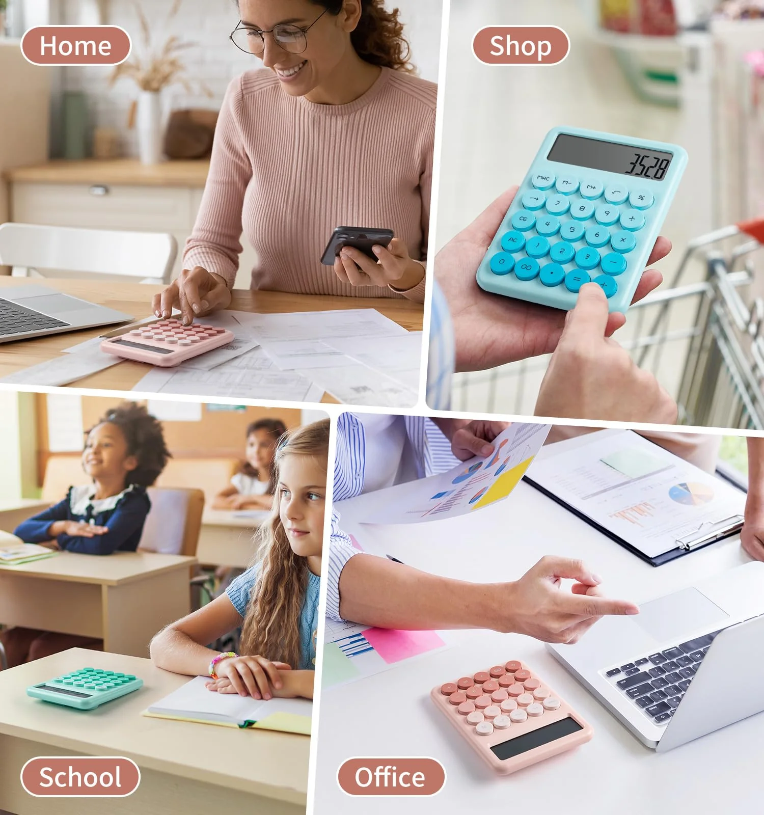 Calculator, Desk Calculators, Cute Pink Calculator, 12 Digit with Large LCD Display, Basic Standard Calculator, Big Button, Aesthetic Calculator, Mechanical Calculator for Office School - Image 6