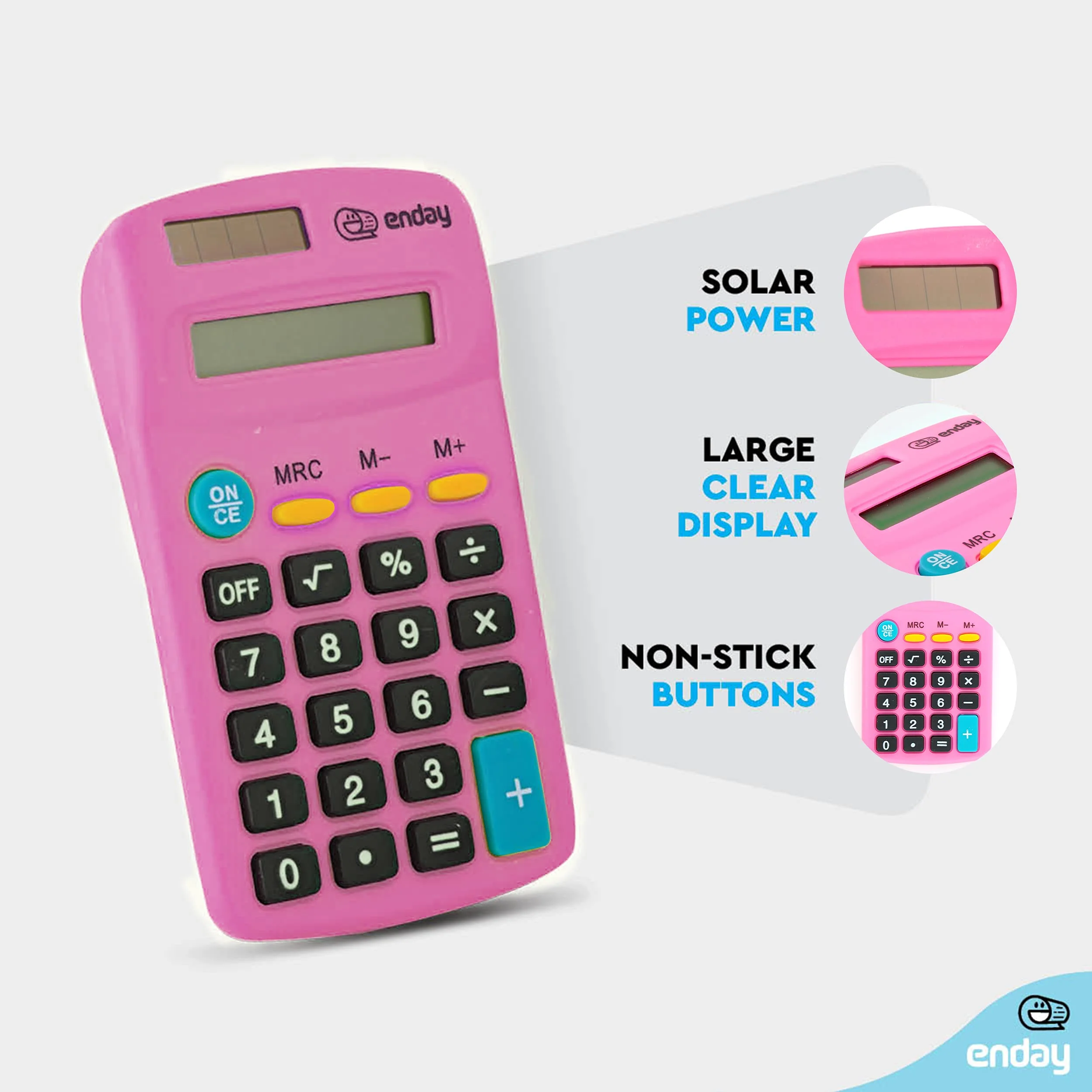 Calculator Pink, Basic Small Solar and Battery Operated, Large Display Four Function, Auto Powered Handheld Calculator School and Kids Available in Green, Red, Purple, Grey, Blue, 1 PK – by Enday - Image 2