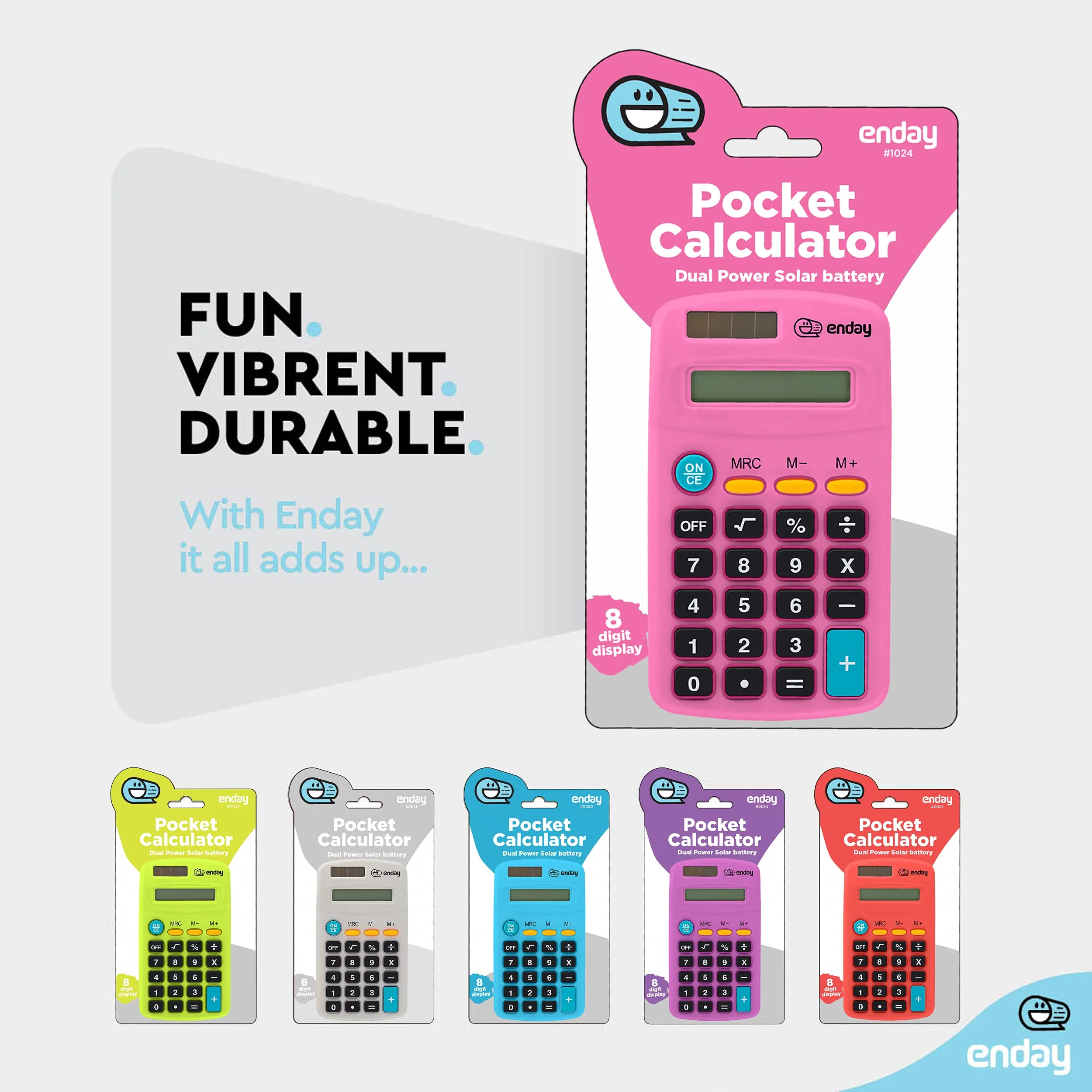 Calculator Pink, Basic Small Solar and Battery Operated, Large Display Four Function, Auto Powered Handheld Calculator School and Kids Available in Green, Red, Purple, Grey, Blue, 1 PK – by Enday - Image 3