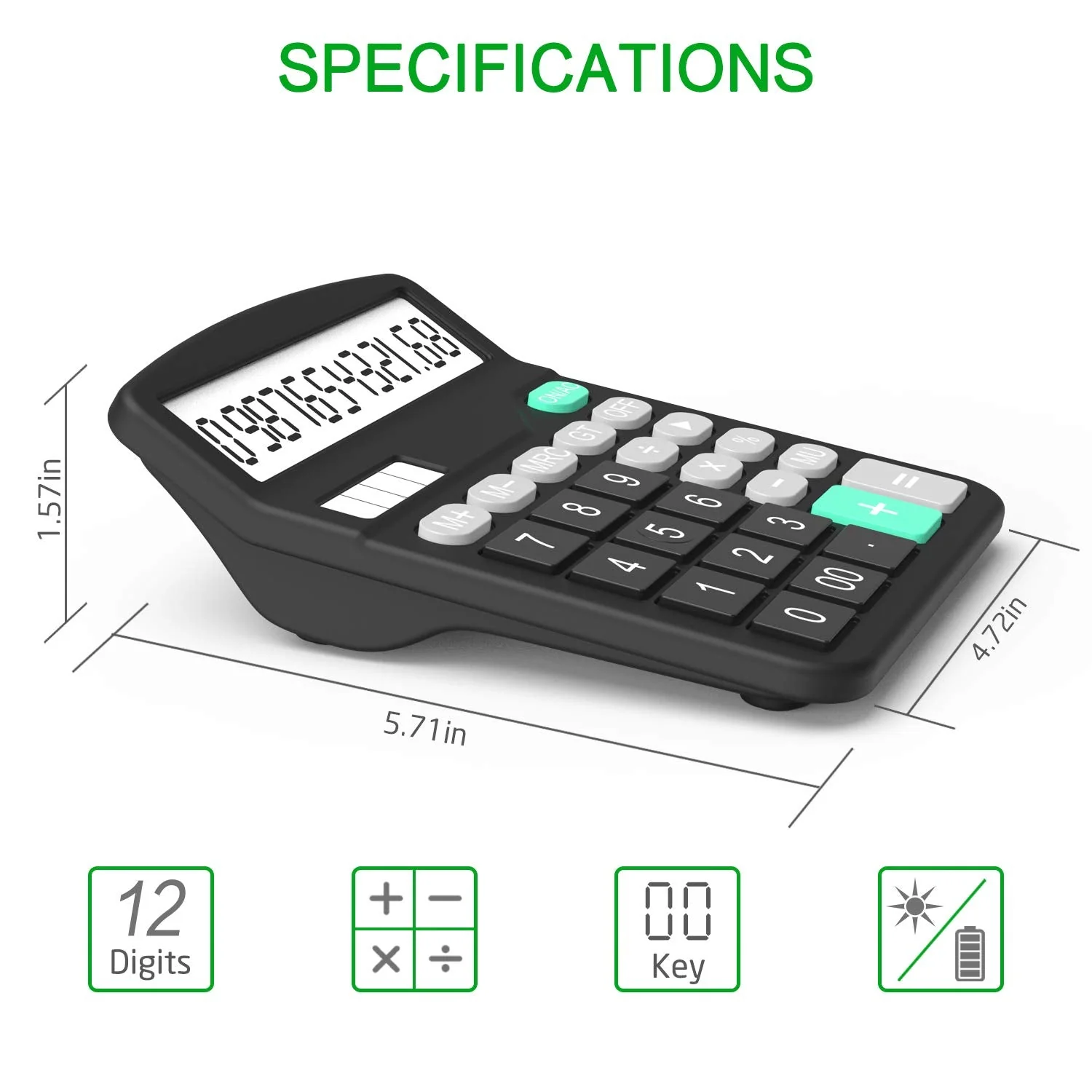 Calculator, Splaks 2 Pack Standard Functional Desktop Calculator Sola and AA Battery Dual Power Electronic Calculator with 12-Digit Large Display (1 Basic Black&1 Updated Silver) 1 Black&1 Silver - Image 6