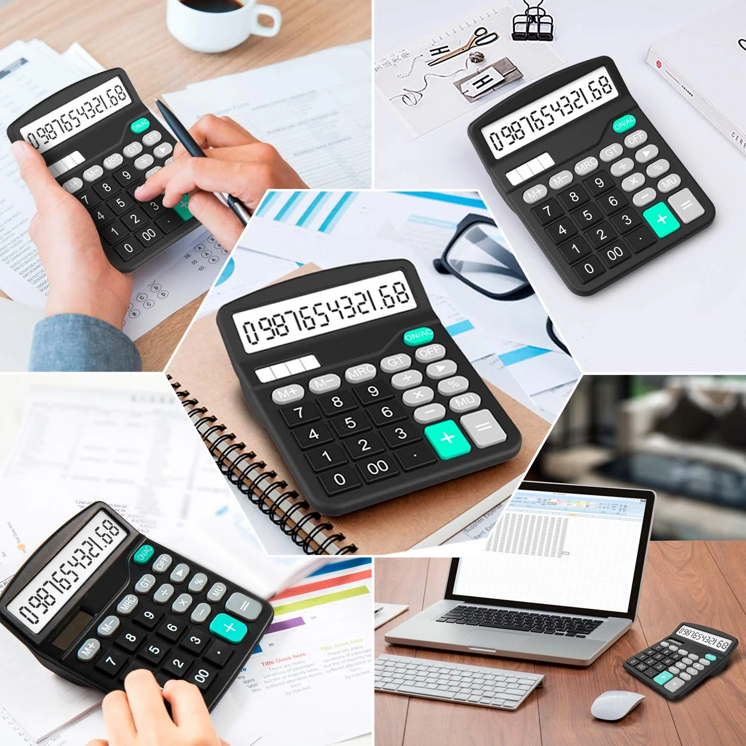 Calculator, Splaks 2 Pack Standard Functional Desktop Calculator Sola and AA Battery Dual Power Electronic Calculator with 12-Digit Large Display (1 Basic Black&1 Updated Silver) 1 Black&1 Silver - Image 7
