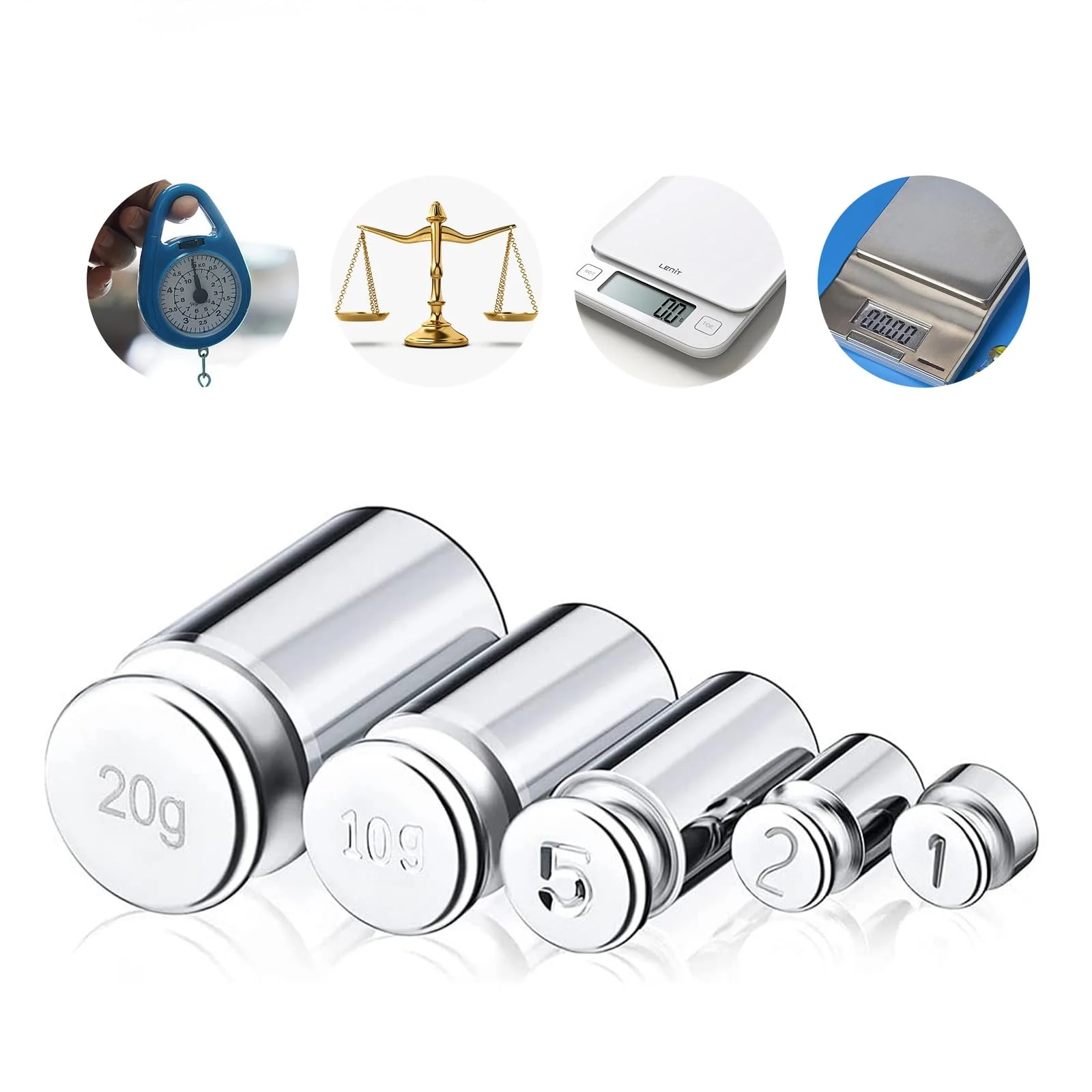 Calibration Weight Set, 5-Piece Calibration Gram Set, Measuring Weights, Set with Small Weights for Electronic Scales, Laboratory, Hobby, Crafts, 1g, 2g, 5g, 10g, 20g - Image 2