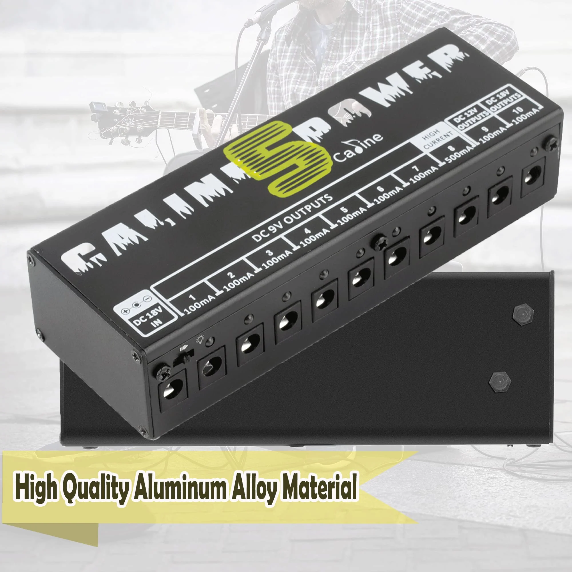 Caline CP-05 Guitar Pedal Power Supply, Pedal Board Power Supply with 10 Independent DC 9V/12V/18V Outputs(100mA/500mA), Noiselessly - Image 3