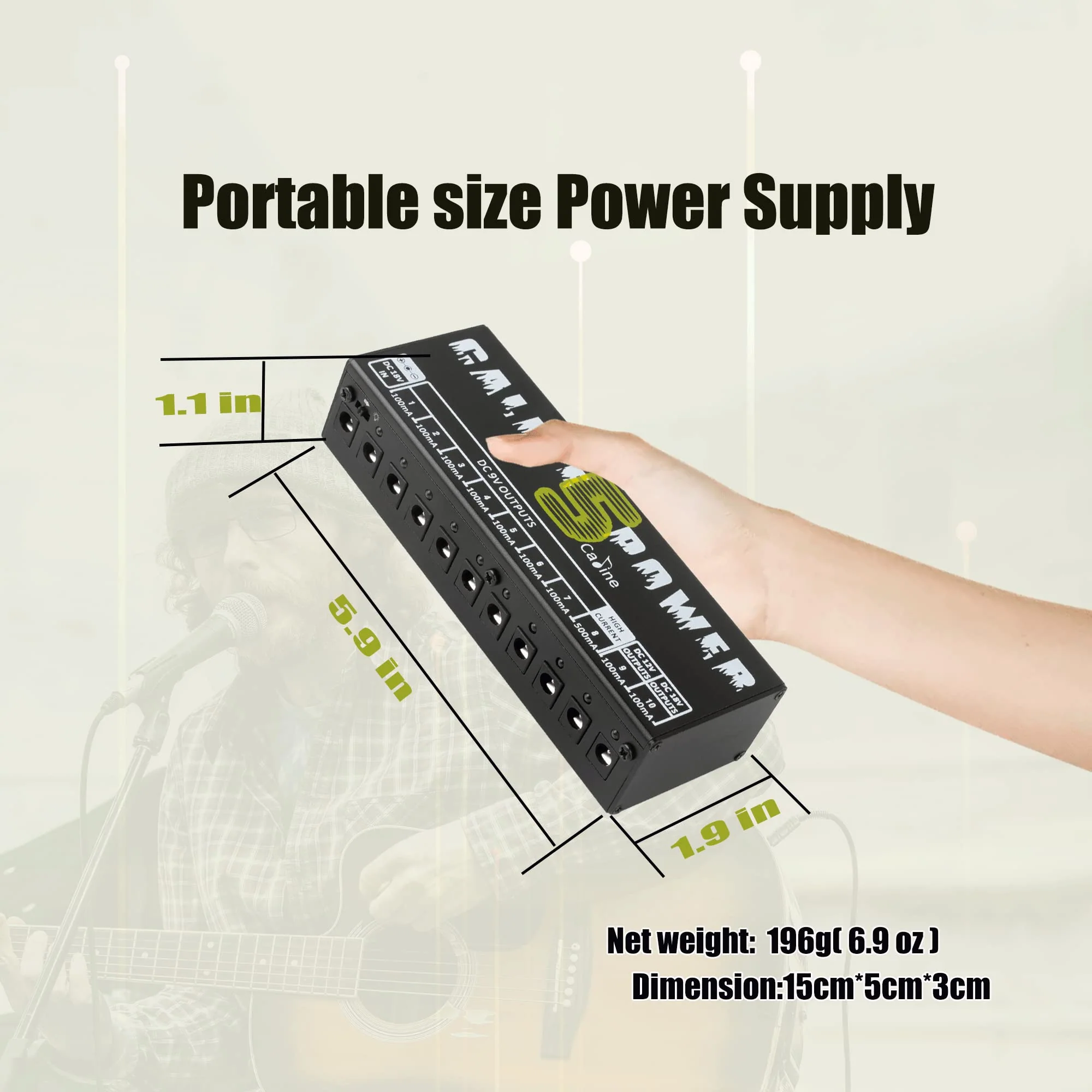 Caline CP-05 Guitar Pedal Power Supply, Pedal Board Power Supply with 10 Independent DC 9V/12V/18V Outputs(100mA/500mA), Noiselessly - Image 6