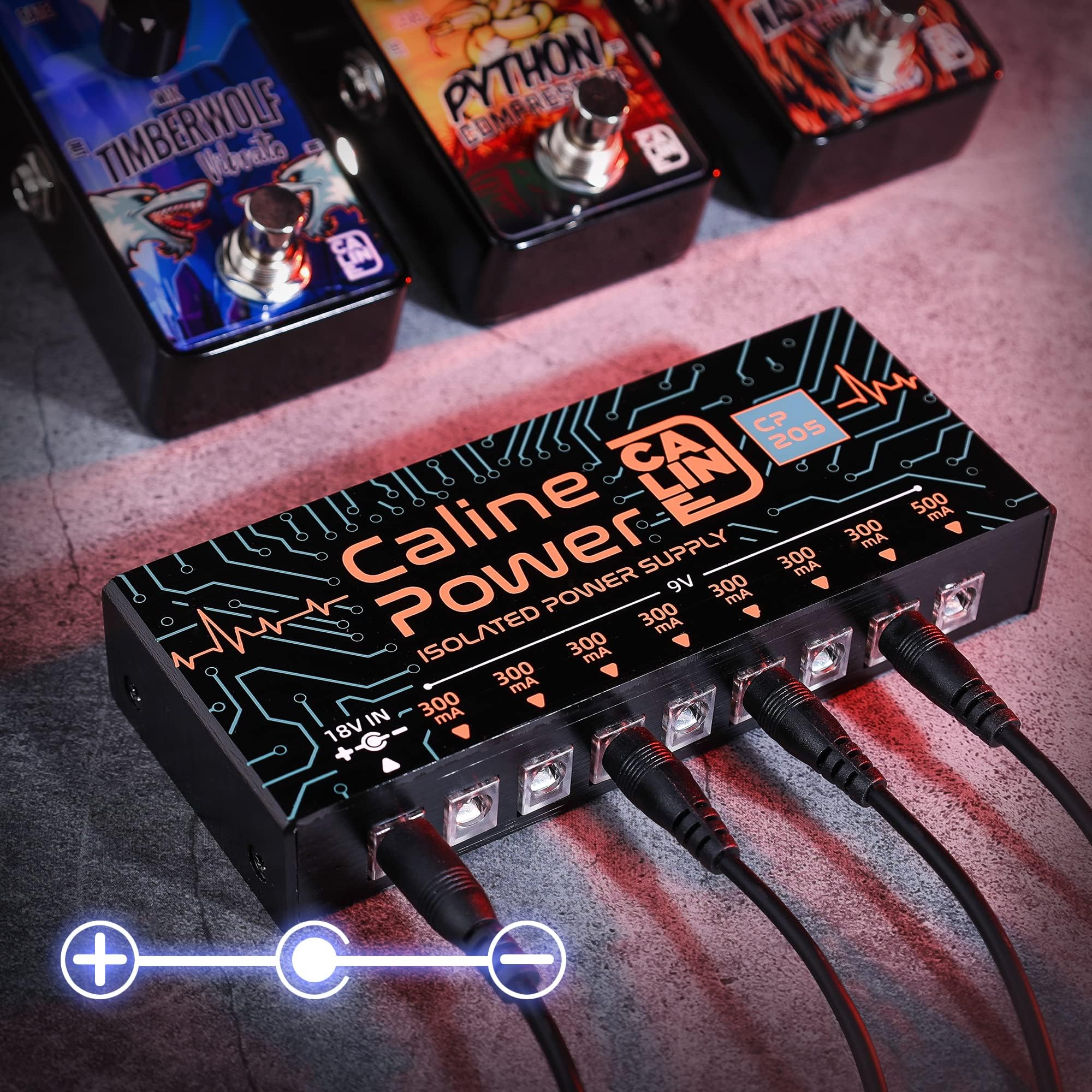 Caline CP-205 Guitar Pedal Power Supply, DC 9V True Isolated Pedalboard Power Supply with 8 Totally Isolated Outputs(300mA/500mA), Noiselessly - Image 2