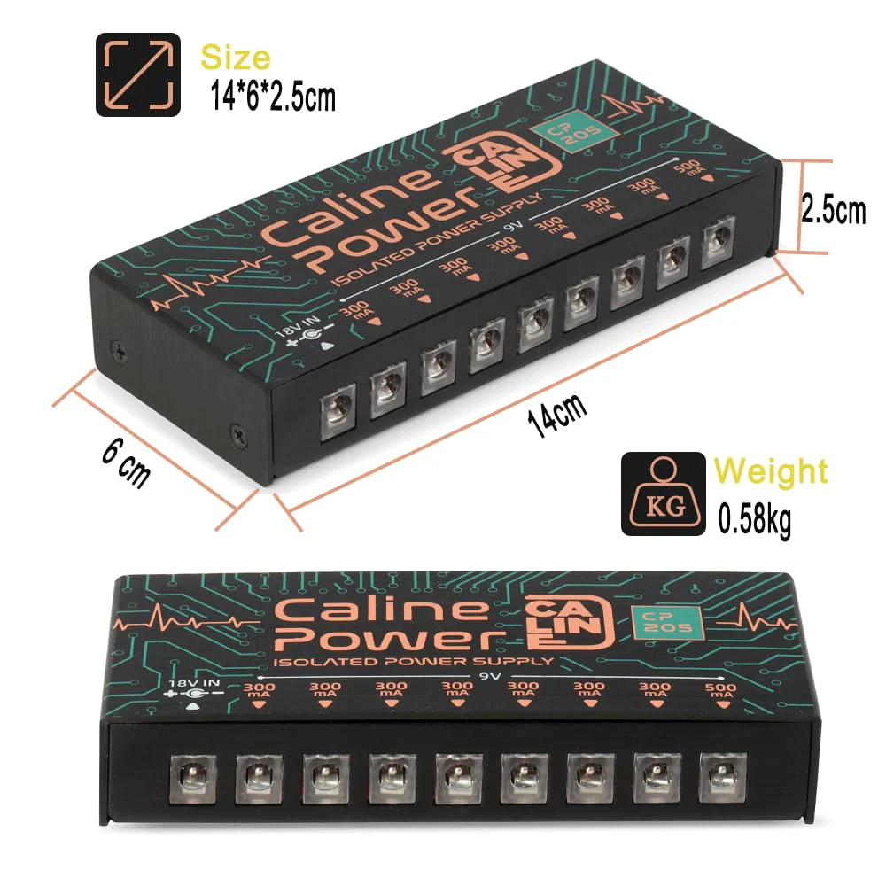 Caline CP-205 Guitar Pedal Power Supply, DC 9V True Isolated Pedalboard Power Supply with 8 Totally Isolated Outputs(300mA/500mA), Noiselessly - Image 3