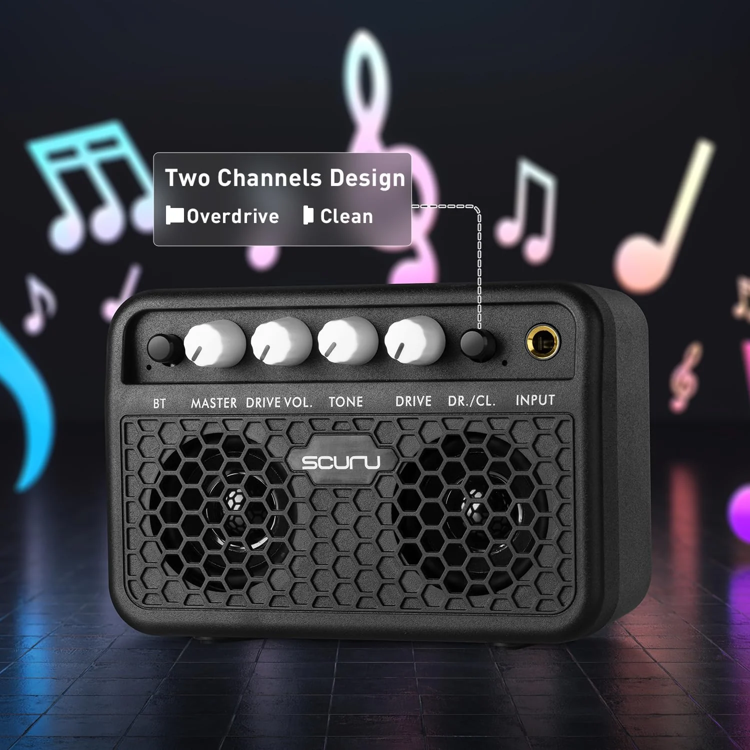 Caline Guitar Mini Amp, 5W Rechargeable Bluetooth Guitar Amplifer Combo for Desktop Practice, Dual Channel,with Headphone Jack, Black - Image 2
