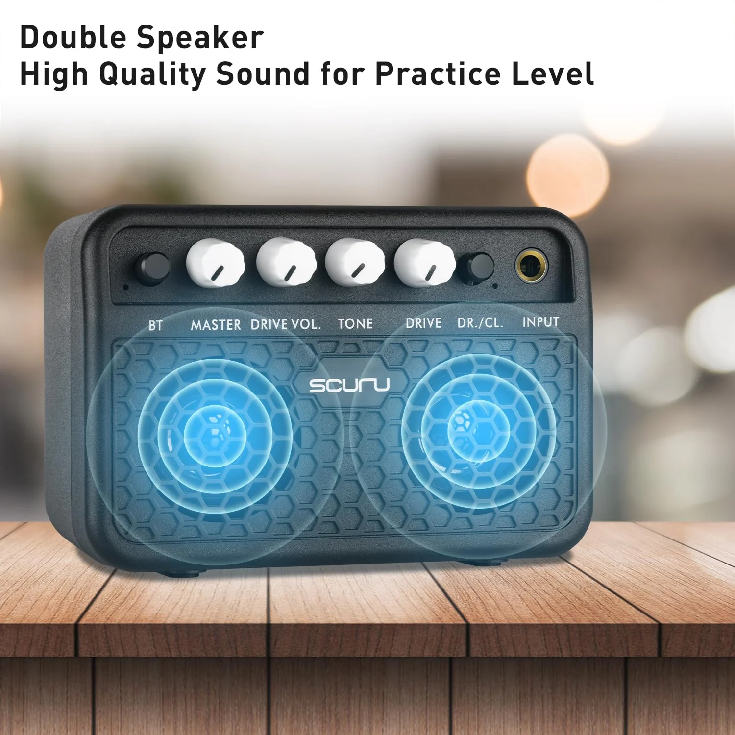 Caline Guitar Mini Amp, 5W Rechargeable Bluetooth Guitar Amplifer Combo for Desktop Practice, Dual Channel,with Headphone Jack, Black - Image 4