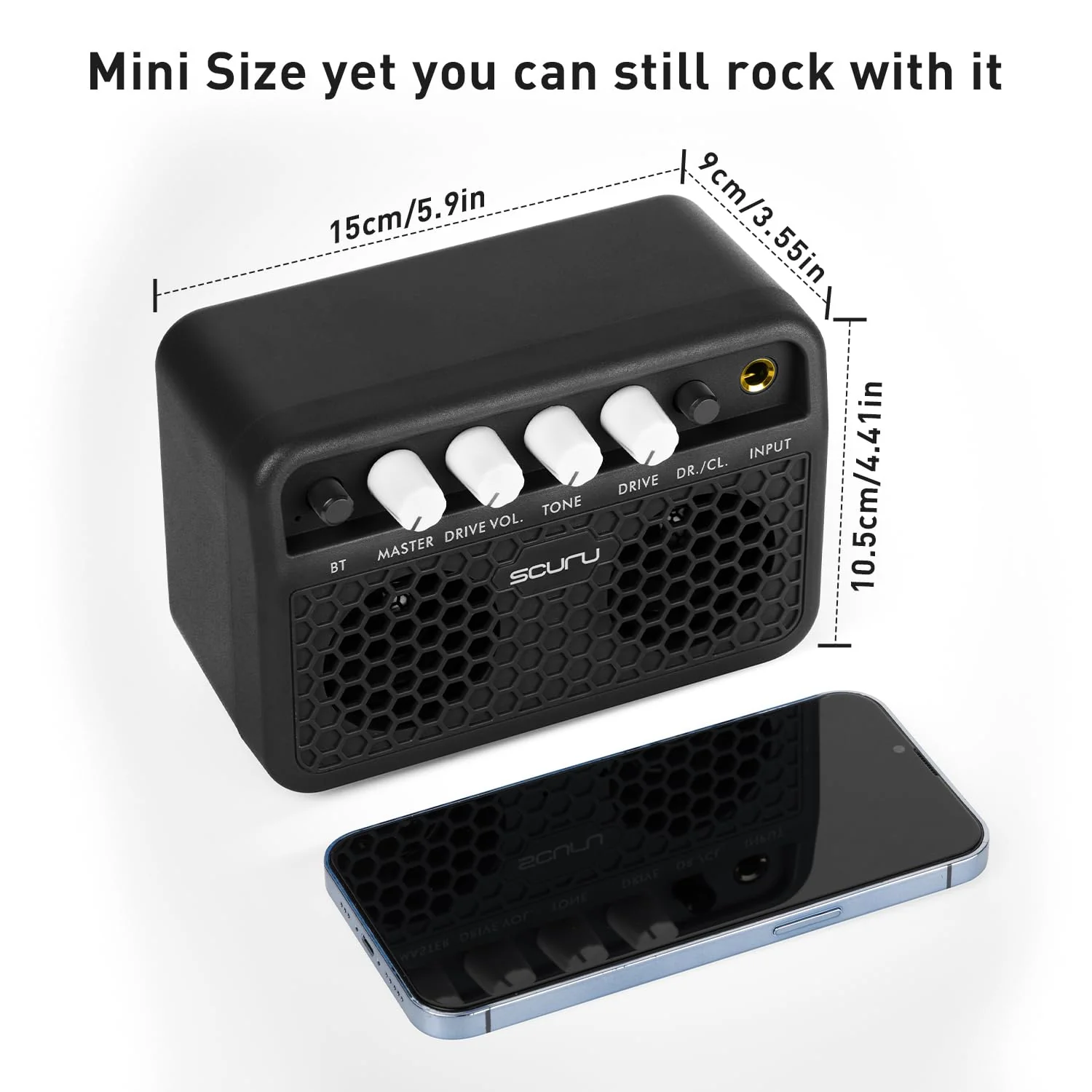 Caline Guitar Mini Amp, 5W Rechargeable Bluetooth Guitar Amplifer Combo for Desktop Practice, Dual Channel,with Headphone Jack, Black - Image 7