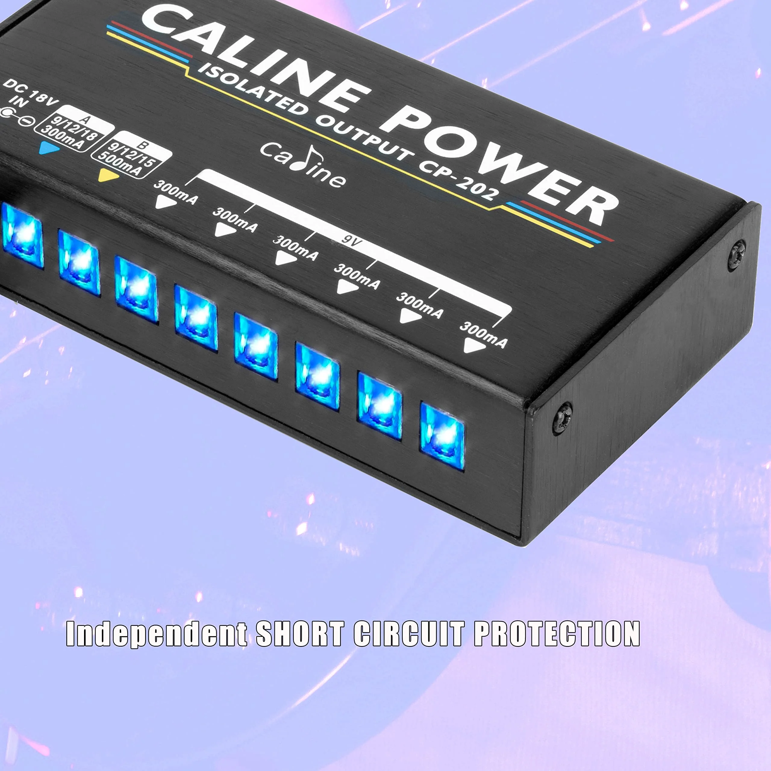 Caline Guitar Pedal Power Supply, True Isolated Pedal Board Power Supply with 8 Totally Isolated DC Outputs(300mA/500mA), Switchable 9V/12V/15V/18V Power Outputs for Guitar Pedals - Image 4