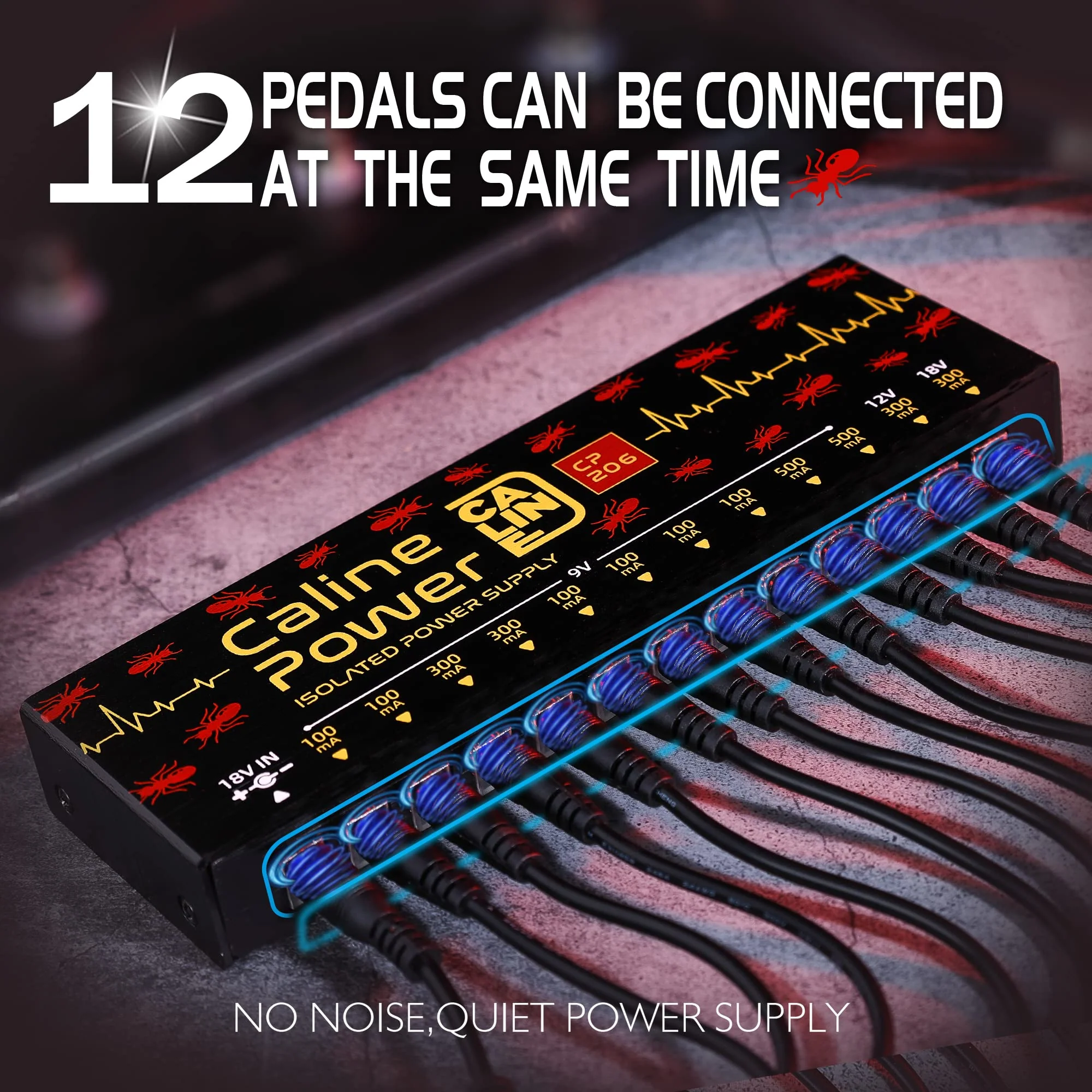 Caline Guitar Pedal Power Supply, True Isolated Pedalboard Power Supply with 12 Outputs, Noiselessly CP-206 12 ports - Image 4