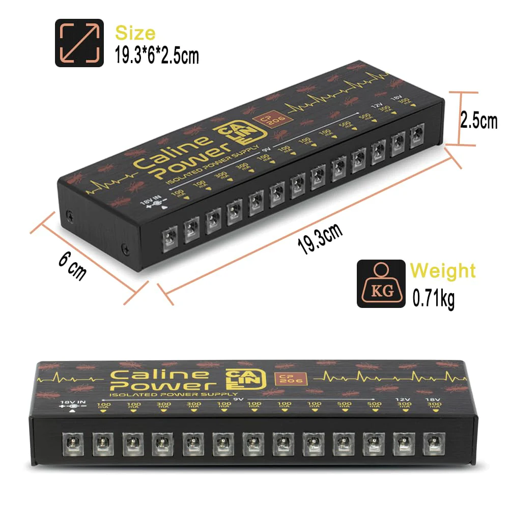 Caline Guitar Pedal Power Supply, True Isolated Pedalboard Power Supply with 12 Outputs, Noiselessly CP-206 12 ports - Image 5