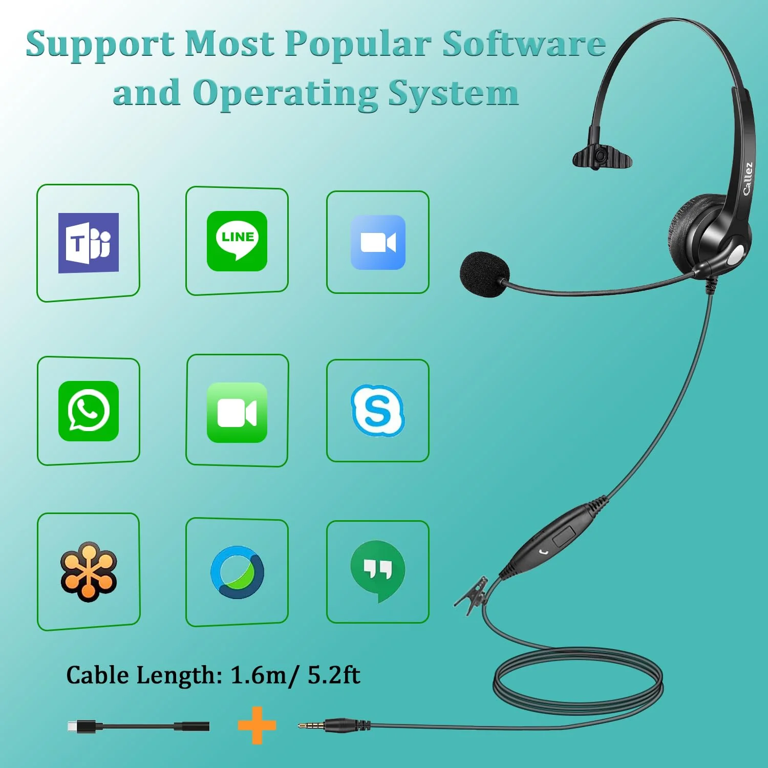 Callez 3.5mm Jack Cell Phone Headset with Microphone Noise Cancelling for PC Laptop, Wired Computer Headphones for iPhone Android Zoom Home Office Work School Classroom, in-line Control, Comfort-Fit Gray-Monaural - Image 4