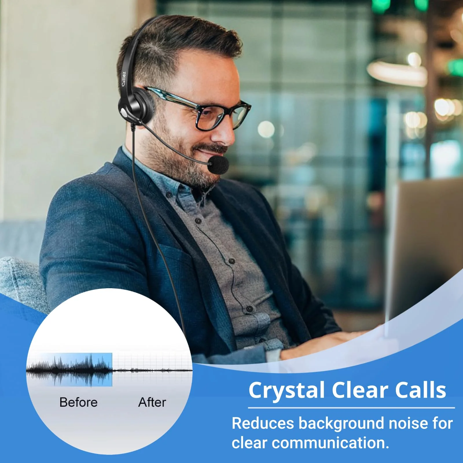 Callez Cisco Phone Headset with Mic Noise Cancelling, RJ9 Office Telephone Headset with Quick Disconnect Cord Compatible with Cisco IP Phone 7940 7942 7945 7960 7962 7965 7821 7841 8811 8841 8845 8851 - Image 3