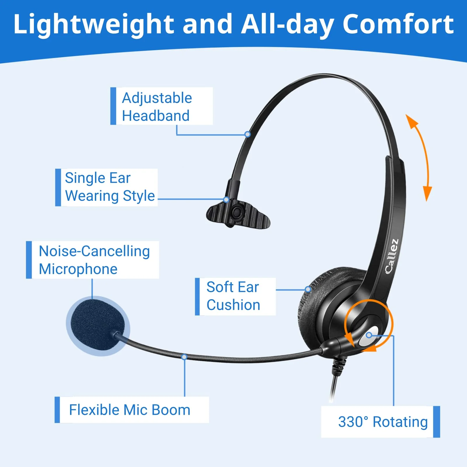 Callez Cisco Phone Headset with Mic Noise Cancelling, RJ9 Office Telephone Headset with Quick Disconnect Cord Compatible with Cisco IP Phone 7940 7942 7945 7960 7962 7965 7821 7841 8811 8841 8845 8851 - Image 6