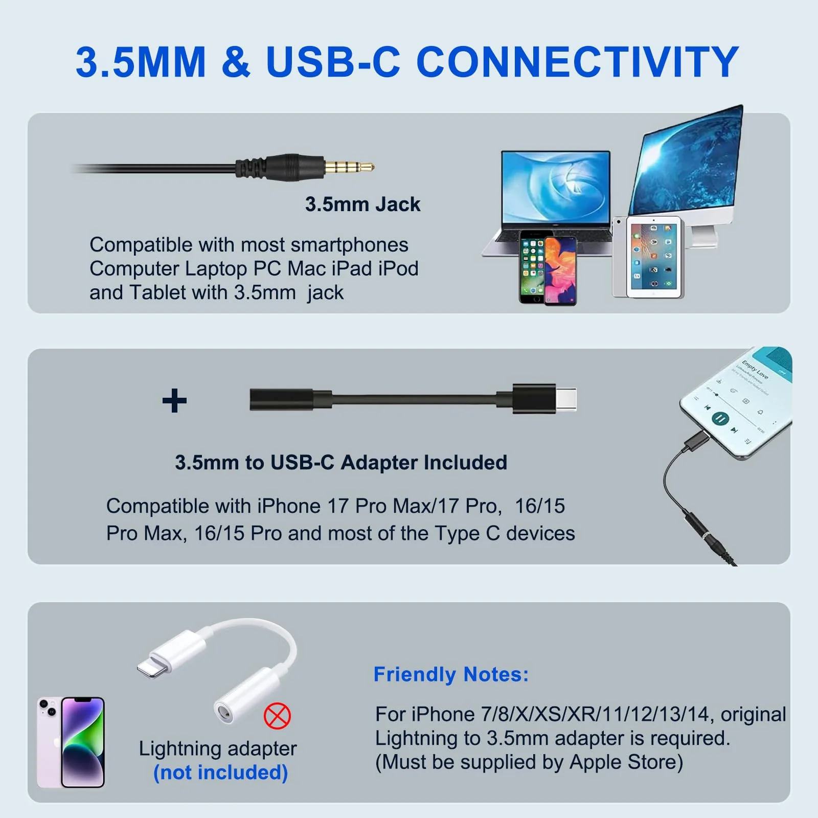 Callez Computer Headset, 3.5mm Cell Phone Headset with Mic Noise Cancelling, USB-C Wired Headphone for PC Laptop Mac iPhone Samsung Zoom Teams Call Center Home Office Work, in-line Controls Black - Image 2