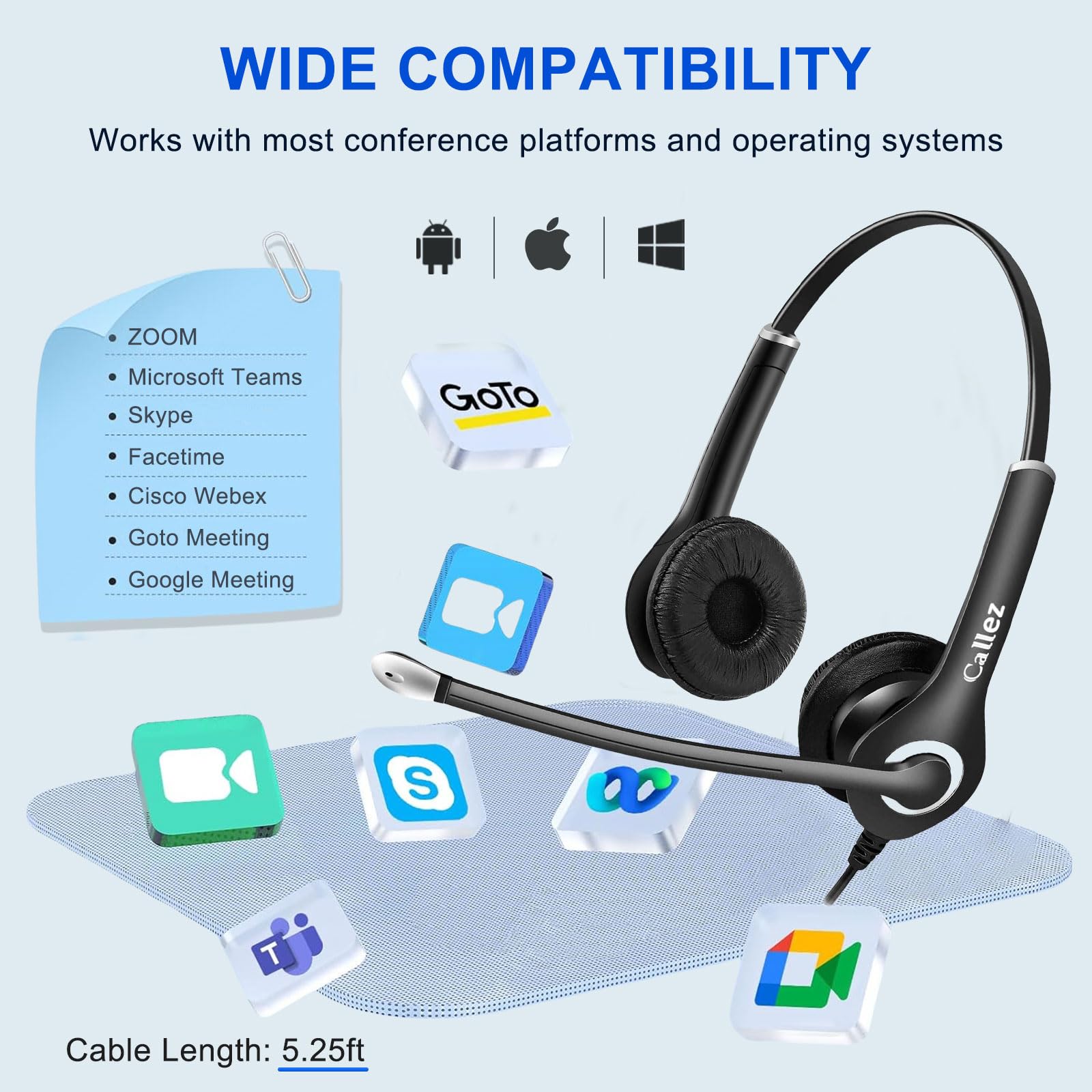 Callez Computer Headset, 3.5mm Cell Phone Headset with Mic Noise Cancelling, USB-C Wired Headphone for PC Laptop Mac iPhone Samsung Zoom Teams Call Center Home Office Work, in-line Controls Black - Image 4