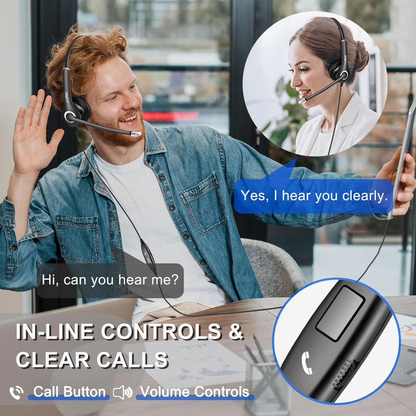 Callez Computer Headset, 3.5mm Cell Phone Headset with Mic Noise Cancelling, USB-C Wired Headphone for PC Laptop Mac iPhone Samsung Zoom Teams Call Center Home Office Work, in-line Controls Black - Image 5