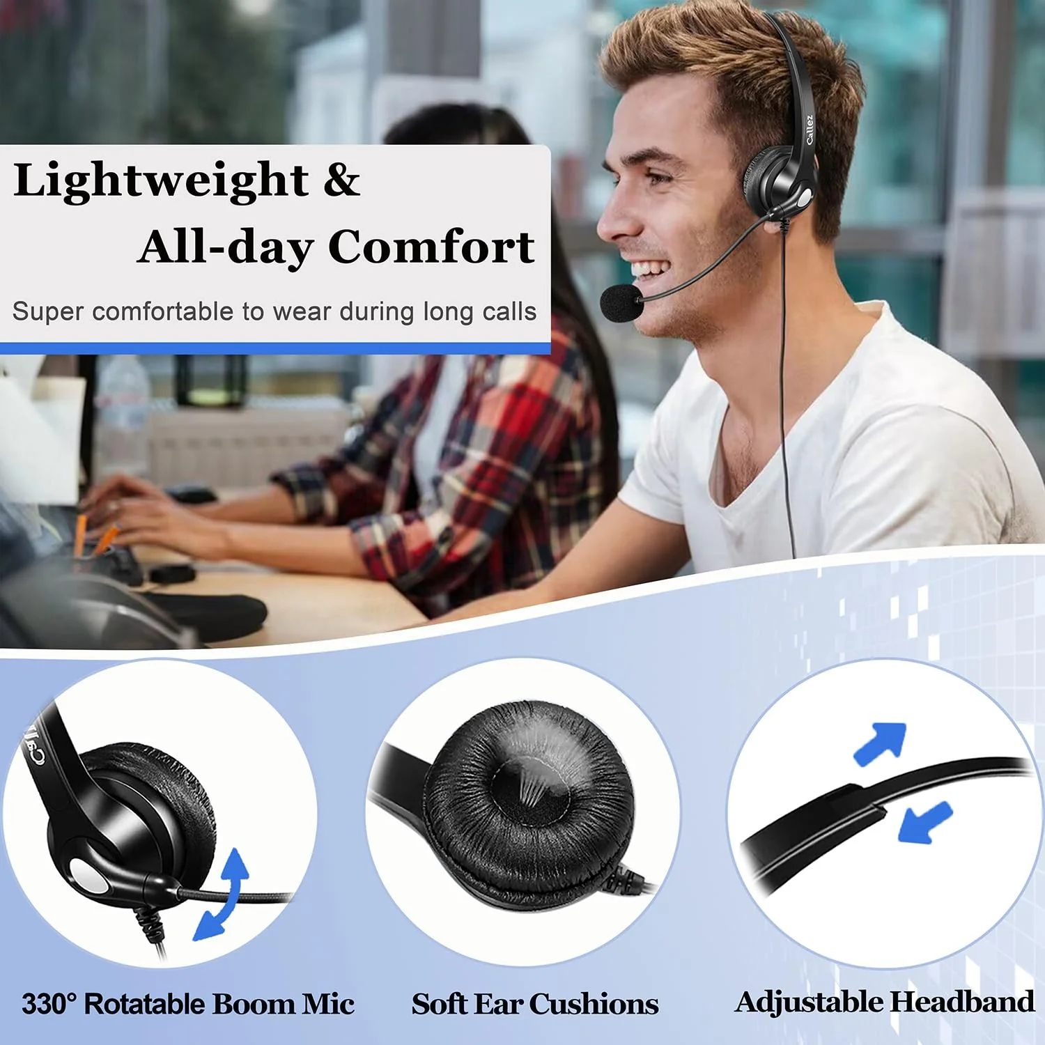 Callez Phone Headset for Yealink Office Phone with Noise Cancelling Mic, RJ9 Mono Telephone Headset Compatible with Yealink T20P T33G T46G T48G T46S T48S T53W T54W Avaya 1608 9608 J179 Grandstream Black - Image 3