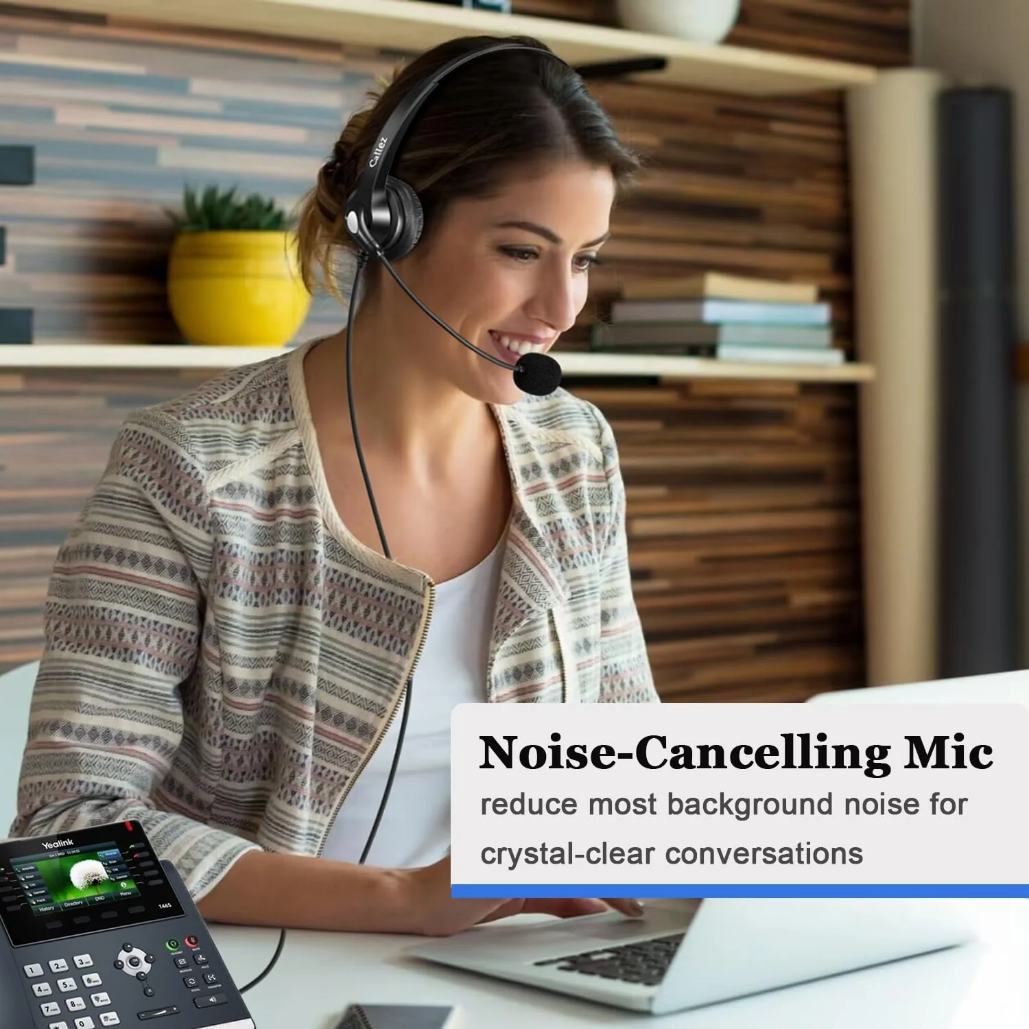 Callez Phone Headset for Yealink Office Phone with Noise Cancelling Mic, RJ9 Mono Telephone Headset Compatible with Yealink T20P T33G T46G T48G T46S T48S T53W T54W Avaya 1608 9608 J179 Grandstream Black - Image 4