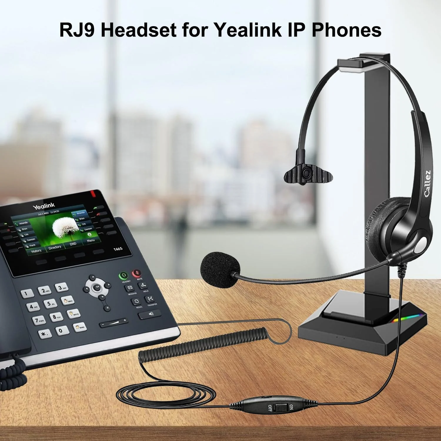 Callez Phone Headset for Yealink Office Phone with Noise Cancelling Mic, RJ9 Mono Telephone Headset Compatible with Yealink T20P T33G T46G T48G T46S T48S T53W T54W Avaya 1608 9608 J179 Grandstream Black - Image 6