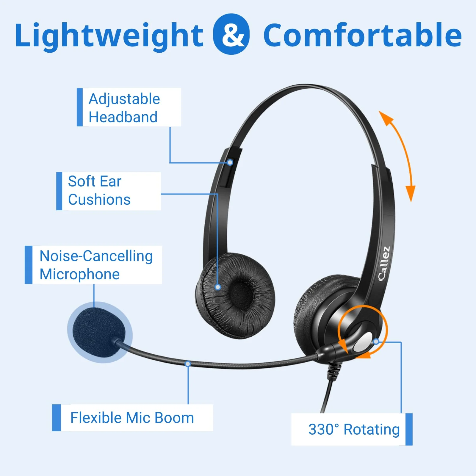 Callez RJ9 Phone Headset with Mic Noise Cancelling, Office Telephone Headset with Quick Disconnect Cord Compatible with Cisco IP Phones 7940 7941 7942 7945 7960 7962 7965 7821 7841 8811 8841 8845 8851 - Image 6