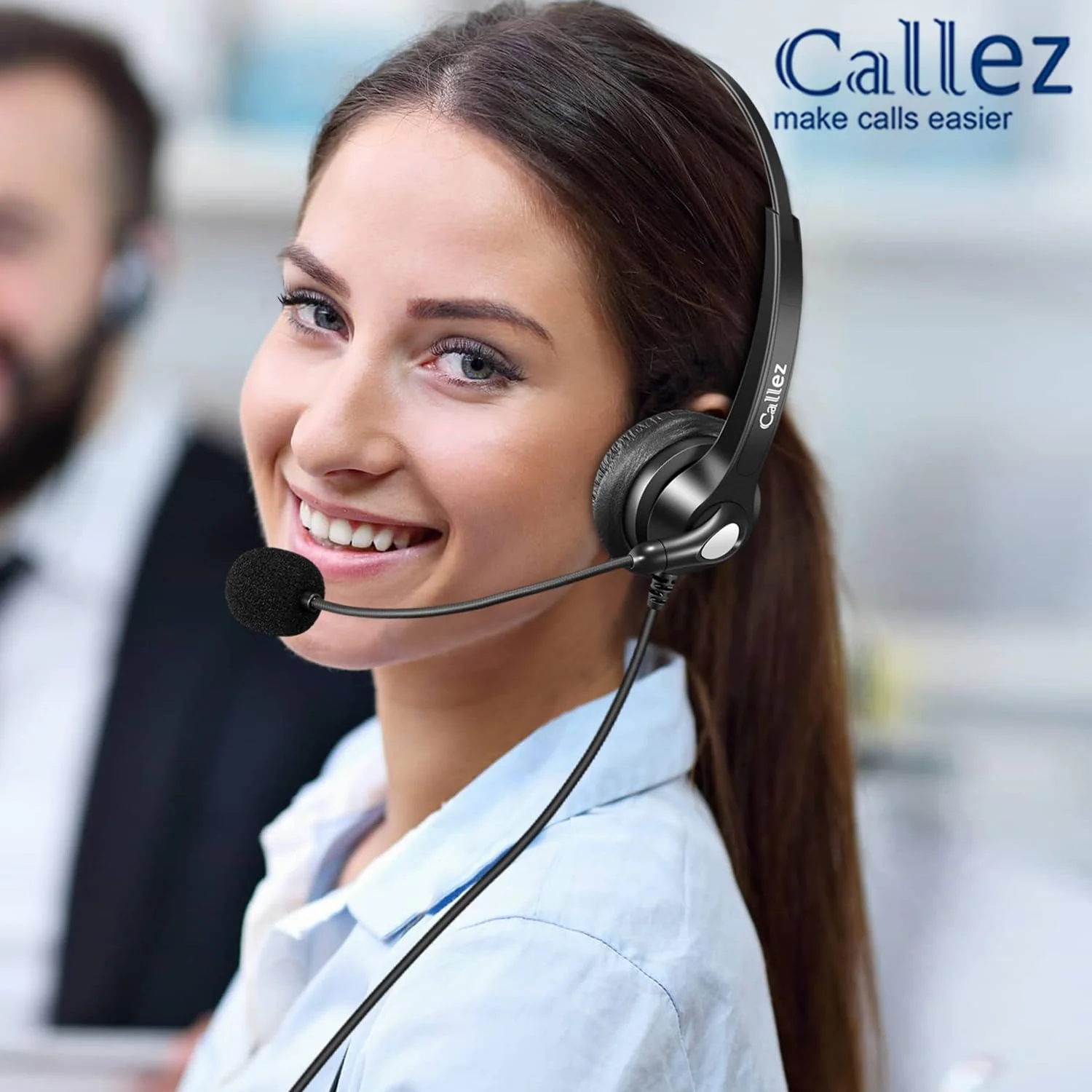 Callez RJ9 Phone Headset with Noise Cancelling Mic & Mute Switch, Corded Telephone Headset for Cisco 8851 8845 8841 8811 7965 7962 7945 7941 7841 7821 6941 6851 Plantronics M12 Office Landline Phones Black - Image 3