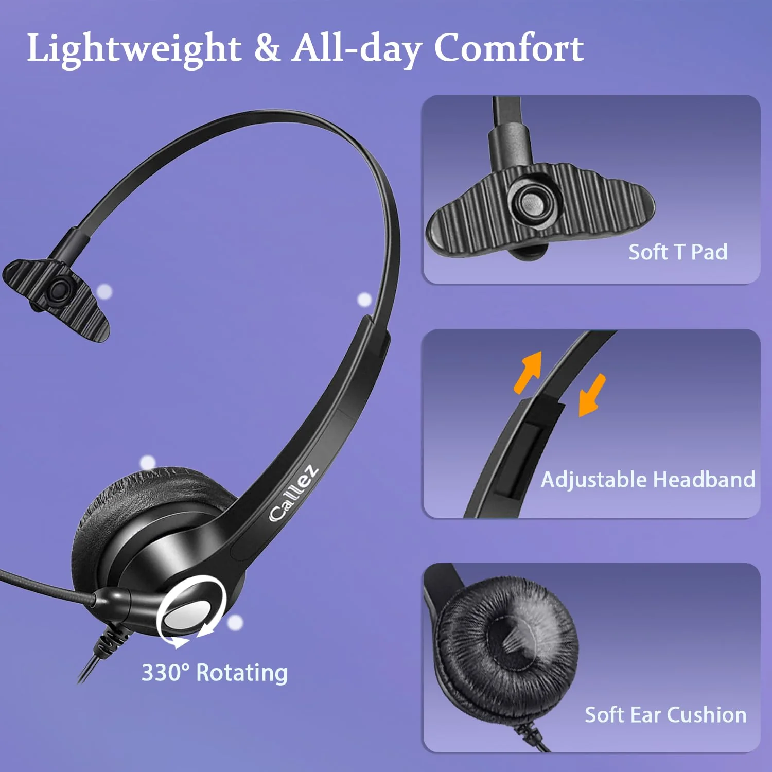 Callez RJ9 Phone Headset with Noise Cancelling Mic & Mute Switch, Corded Telephone Headset for Cisco 8851 8845 8841 8811 7965 7962 7945 7941 7841 7821 6941 6851 Plantronics M12 Office Landline Phones Black - Image 4