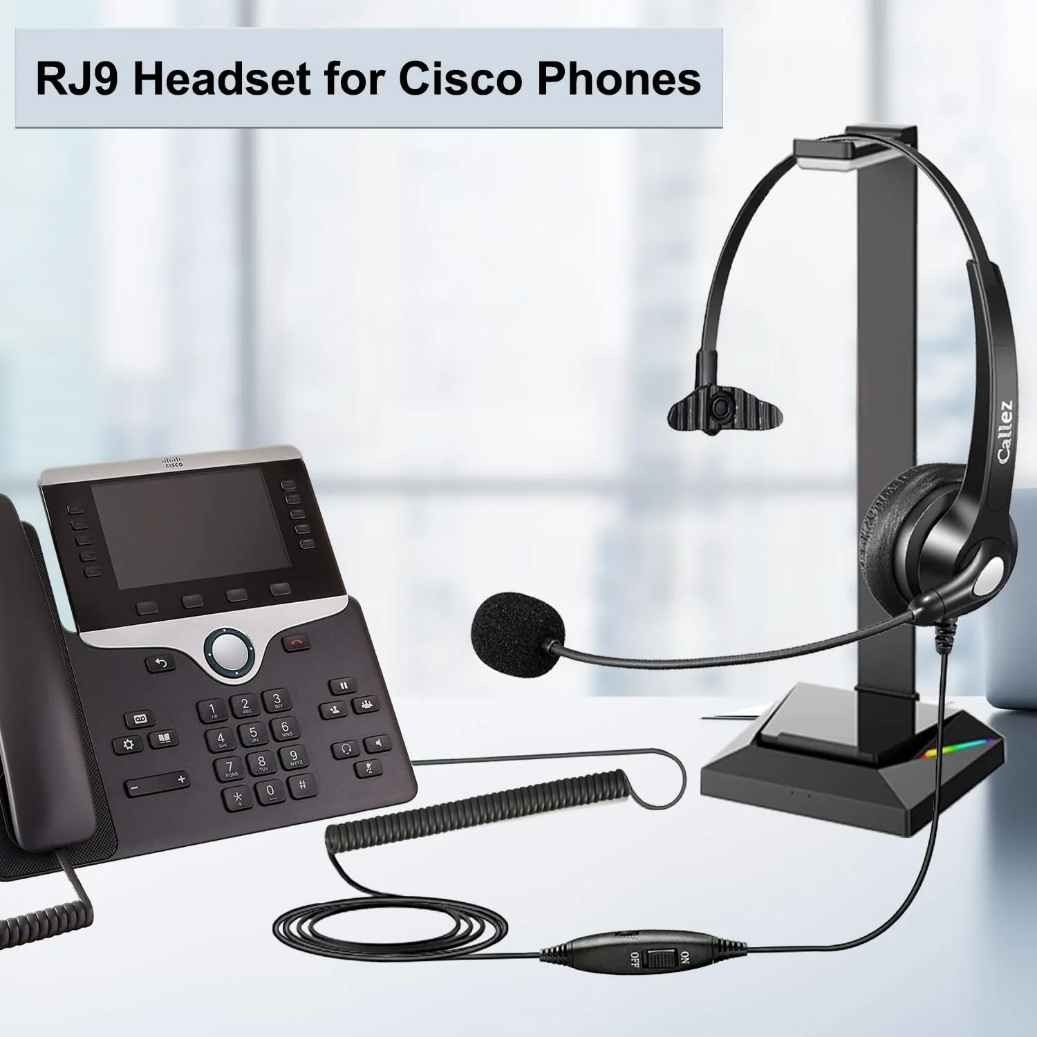 Callez RJ9 Phone Headset with Noise Cancelling Mic & Mute Switch, Corded Telephone Headset for Cisco 8851 8845 8841 8811 7965 7962 7945 7941 7841 7821 6941 6851 Plantronics M12 Office Landline Phones Black - Image 6