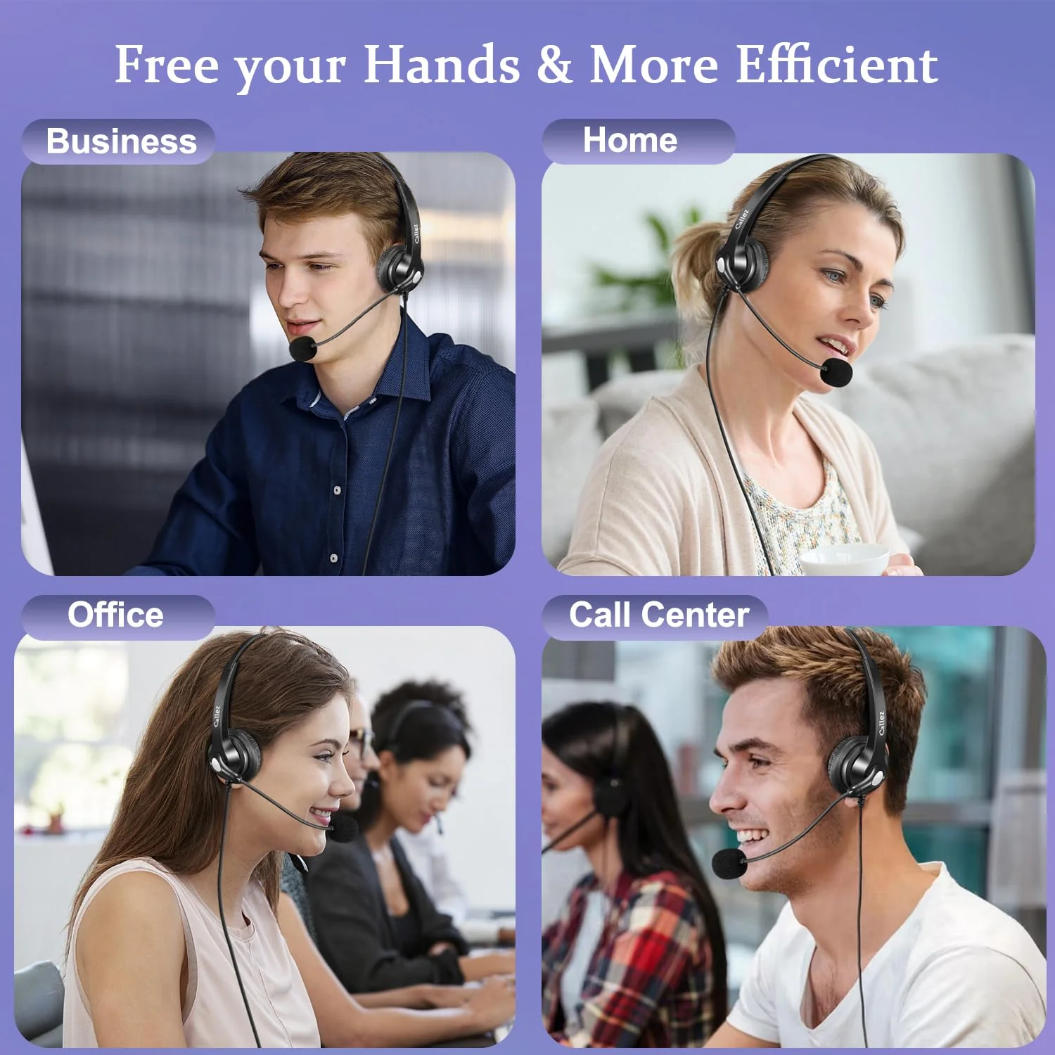 Callez RJ9 Phone Headset with Noise Cancelling Mic & Mute Switch, Corded Telephone Headset for Cisco 8851 8845 8841 8811 7965 7962 7945 7941 7841 7821 6941 6851 Plantronics M12 Office Landline Phones Black - Image 7