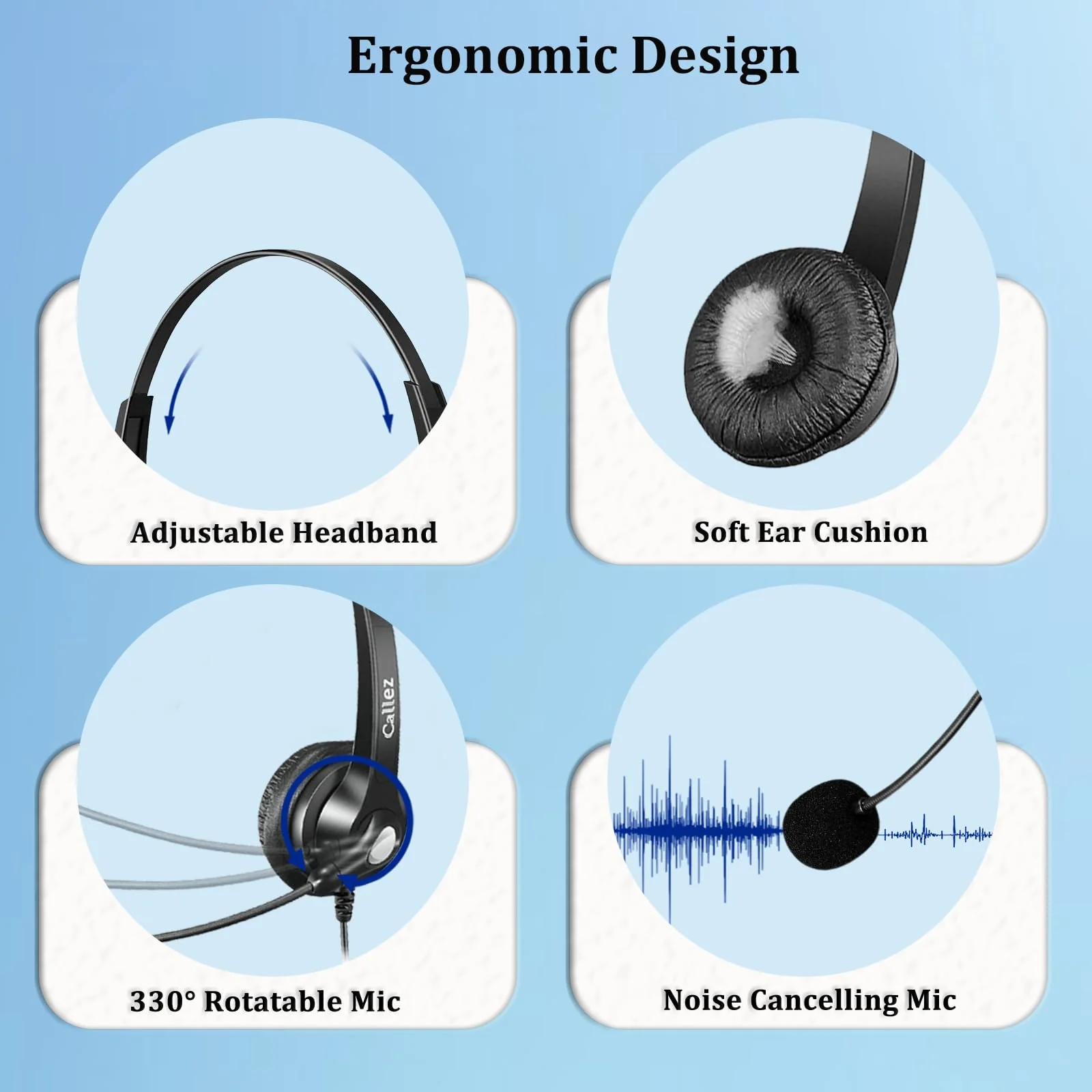 Callez RJ9 Phone Headset with Noise Cancelling Mic & Volume Controls, Telephone Headset Compatible with Avaya Plantronics Mitel ShoreTel Digium Nortel NEC Toshiba Aastra Office Landline Deskphones Black - Image 6